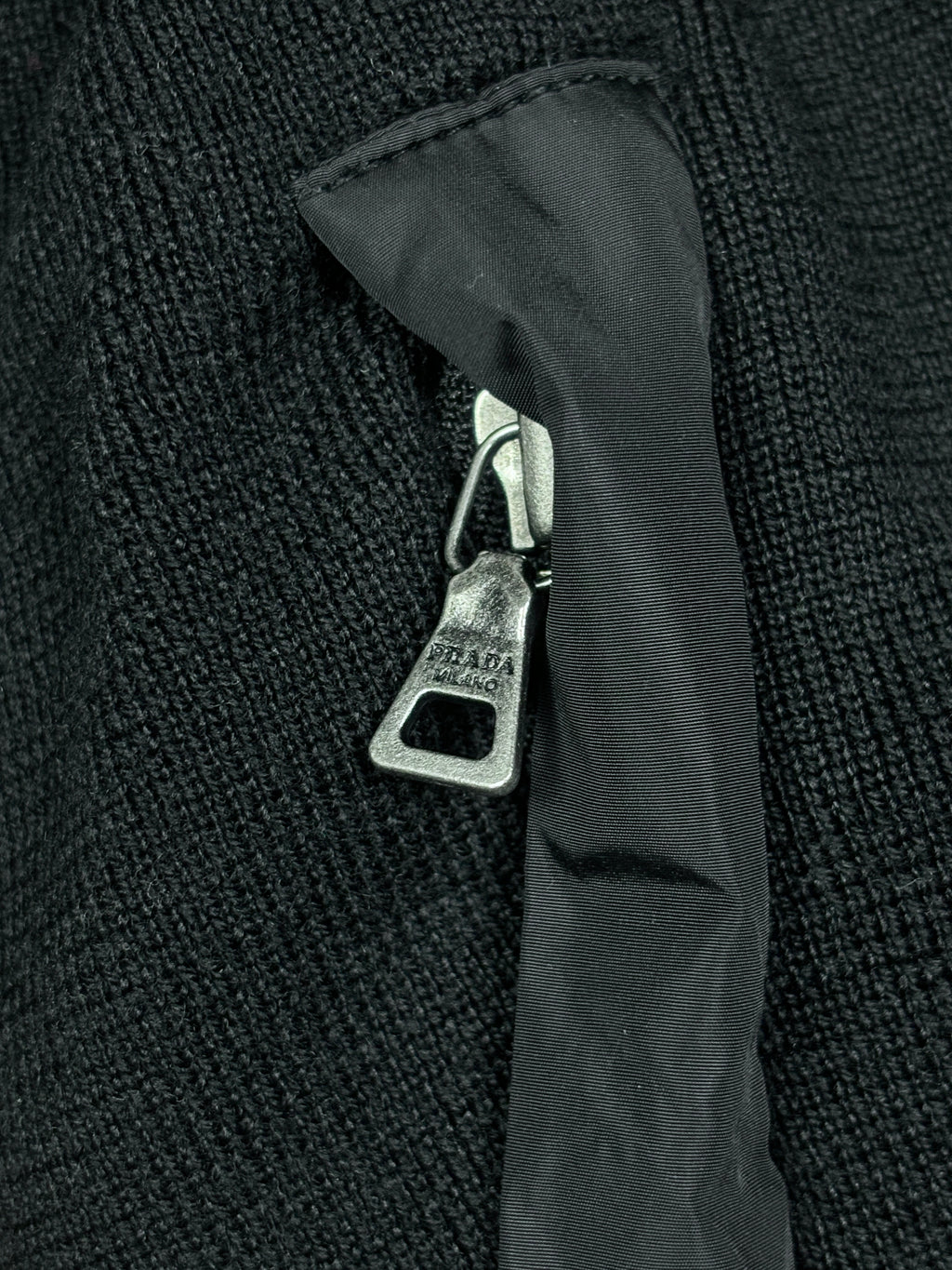 Prada Black Knit & Nylon Zip Jacket