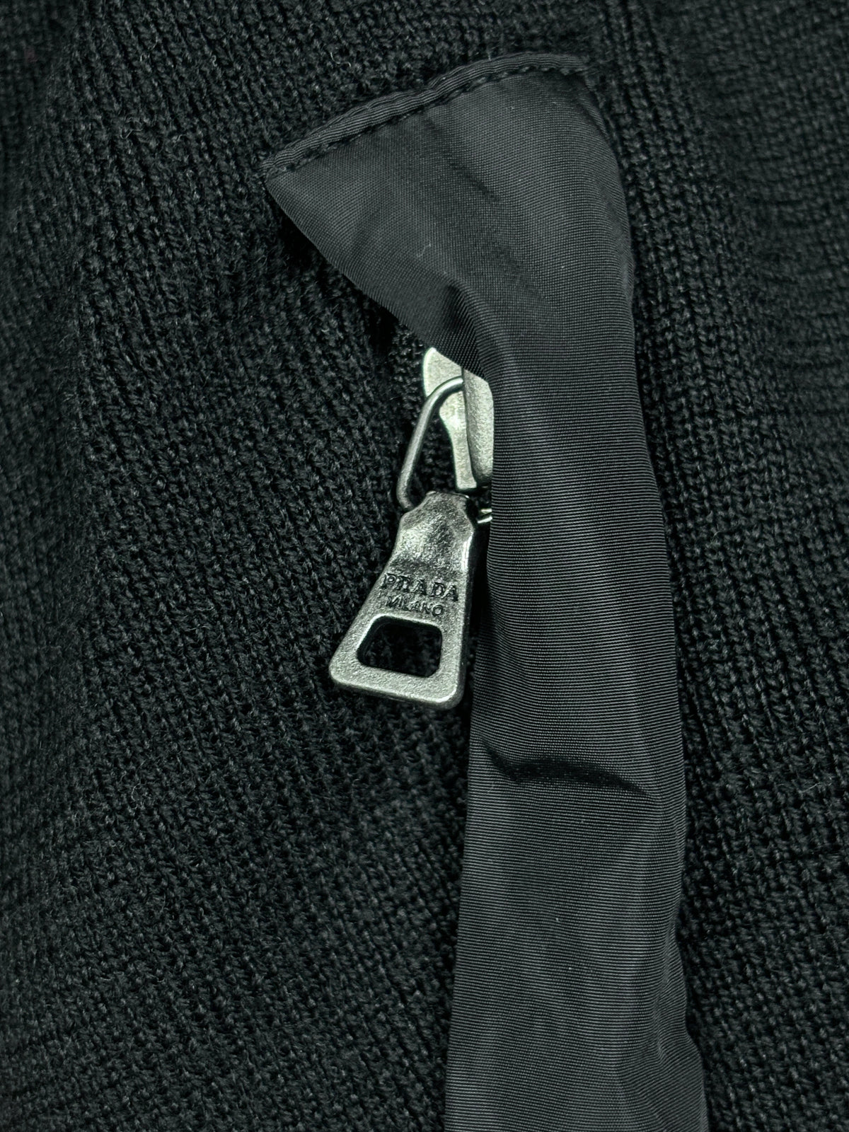 Prada Black Knit & Nylon Zip Jacket
