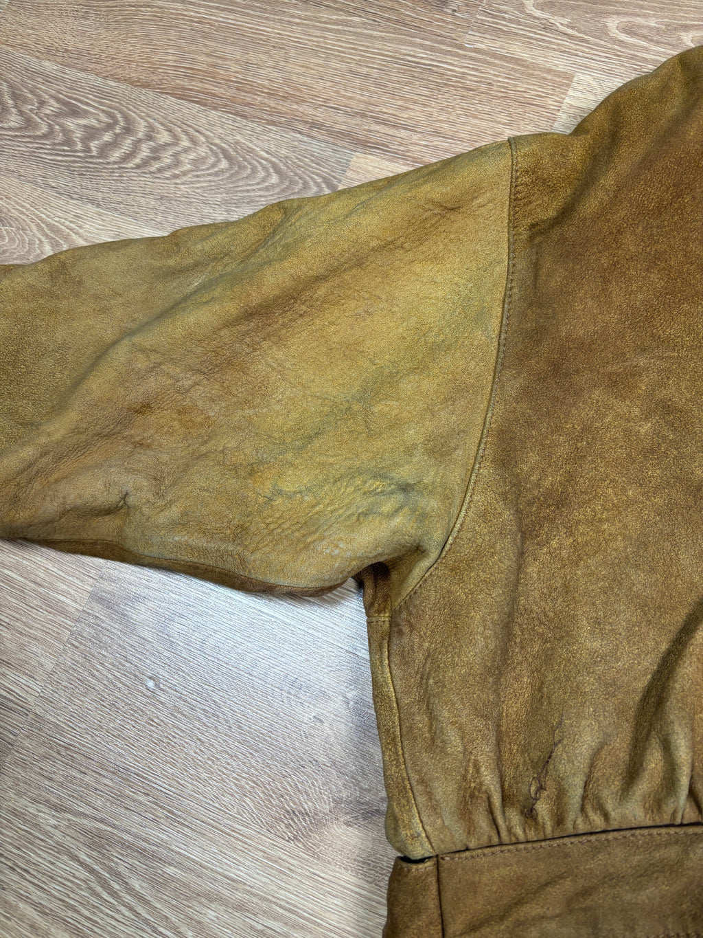 1990s Emporio Armani Shearling Collar Distressed Suede Aviator Jacket