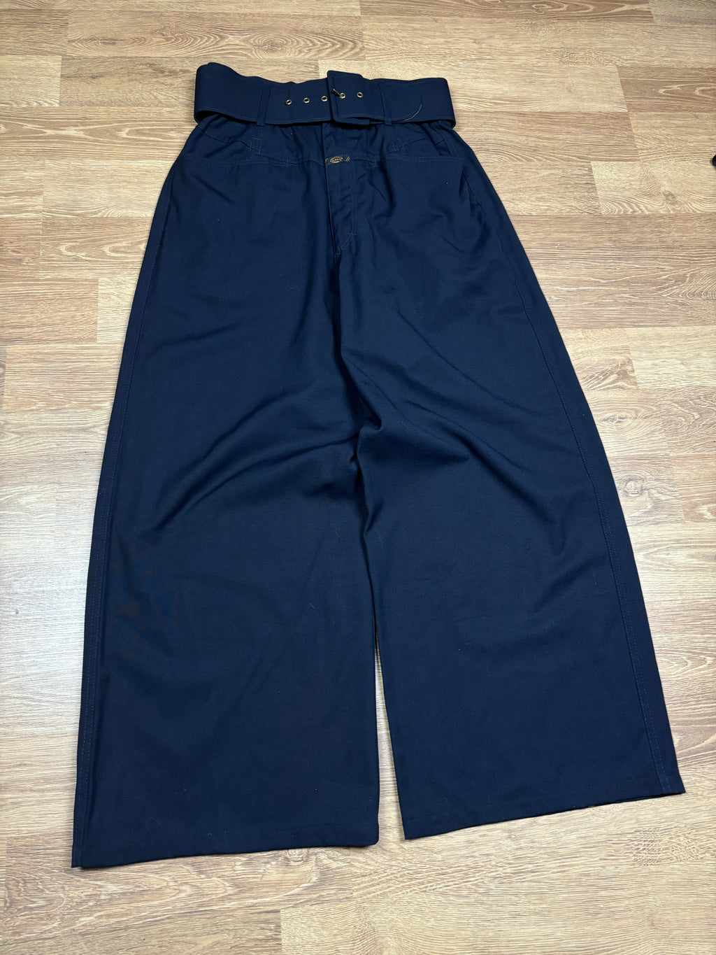 1980s Marithé François Girbaud Navy Belted Wide-Leg Pants