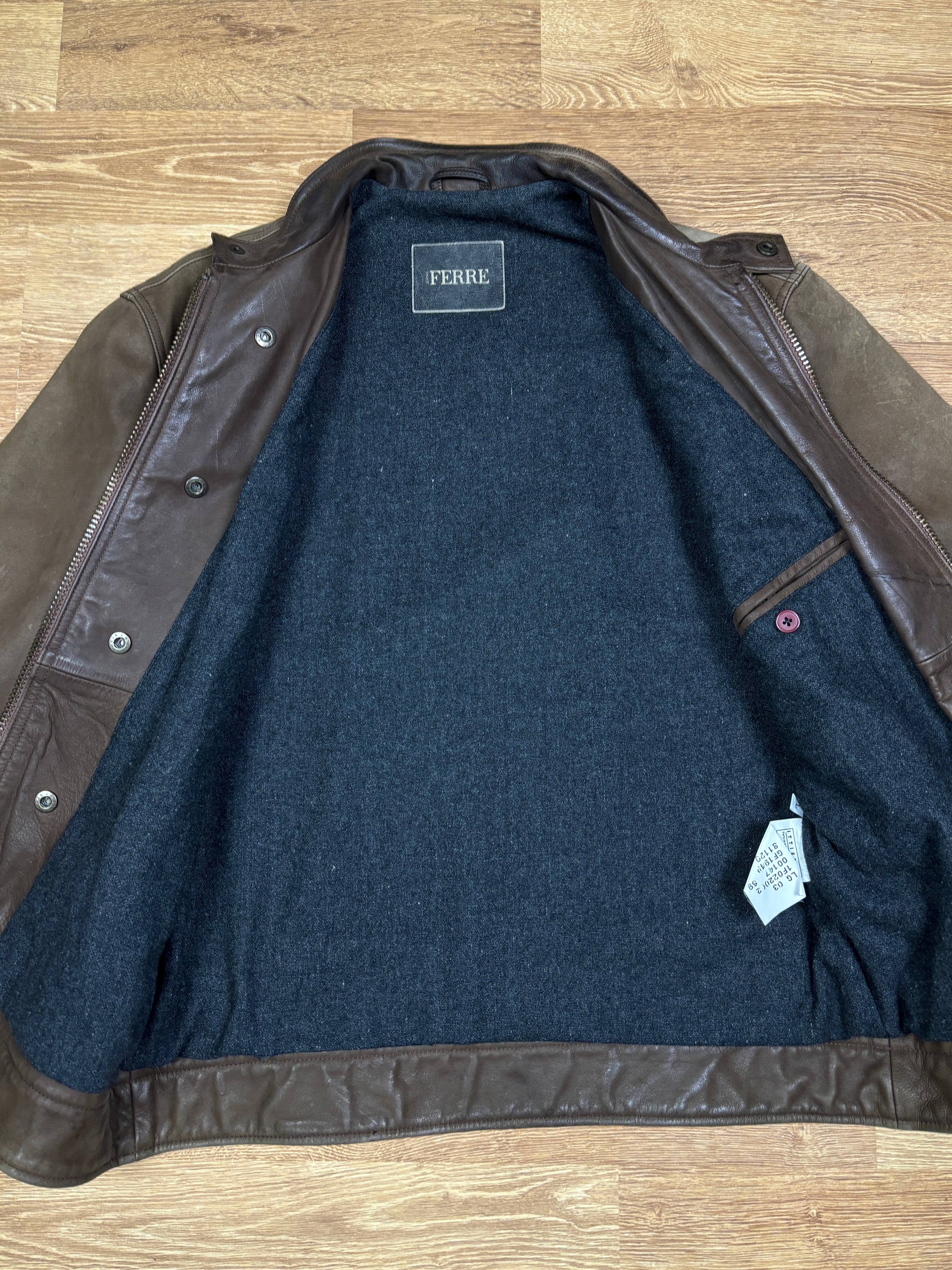 2000s Gianfranco Ferré Distressed Brown Leather Racer Jacket