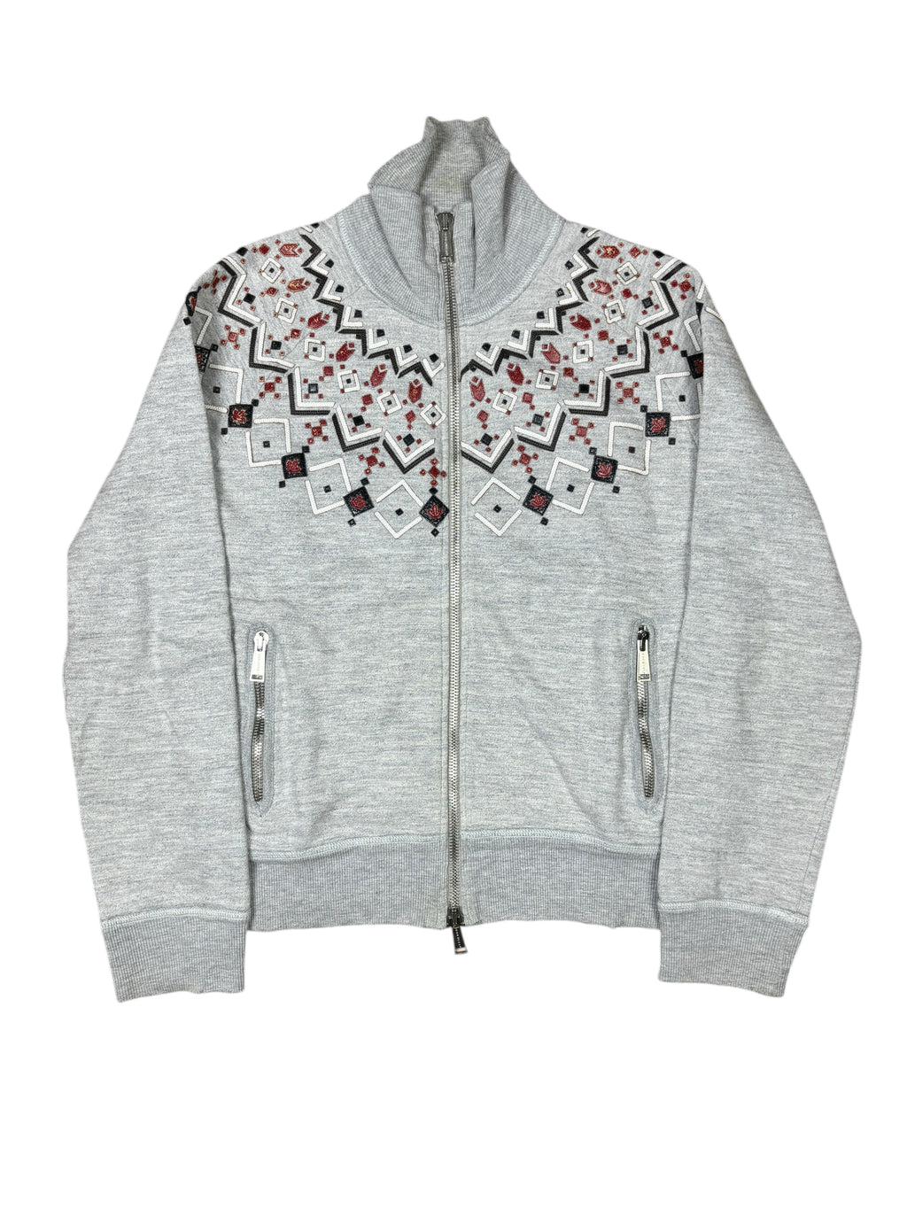 2000s Dsquared2 Embroidered Zip-Up Sweater