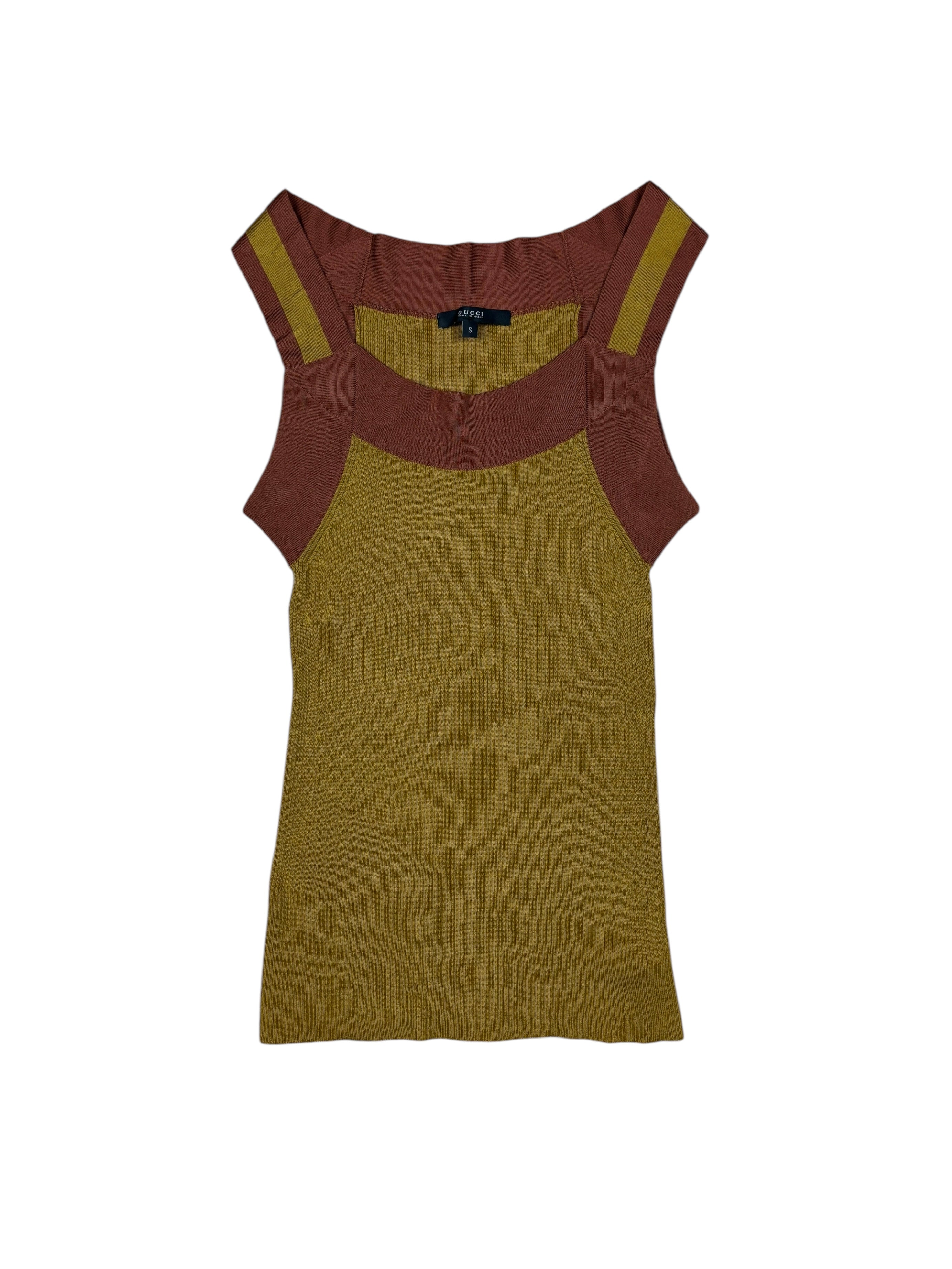 2000s Gucci Ribbed Knit Panel Tank Top