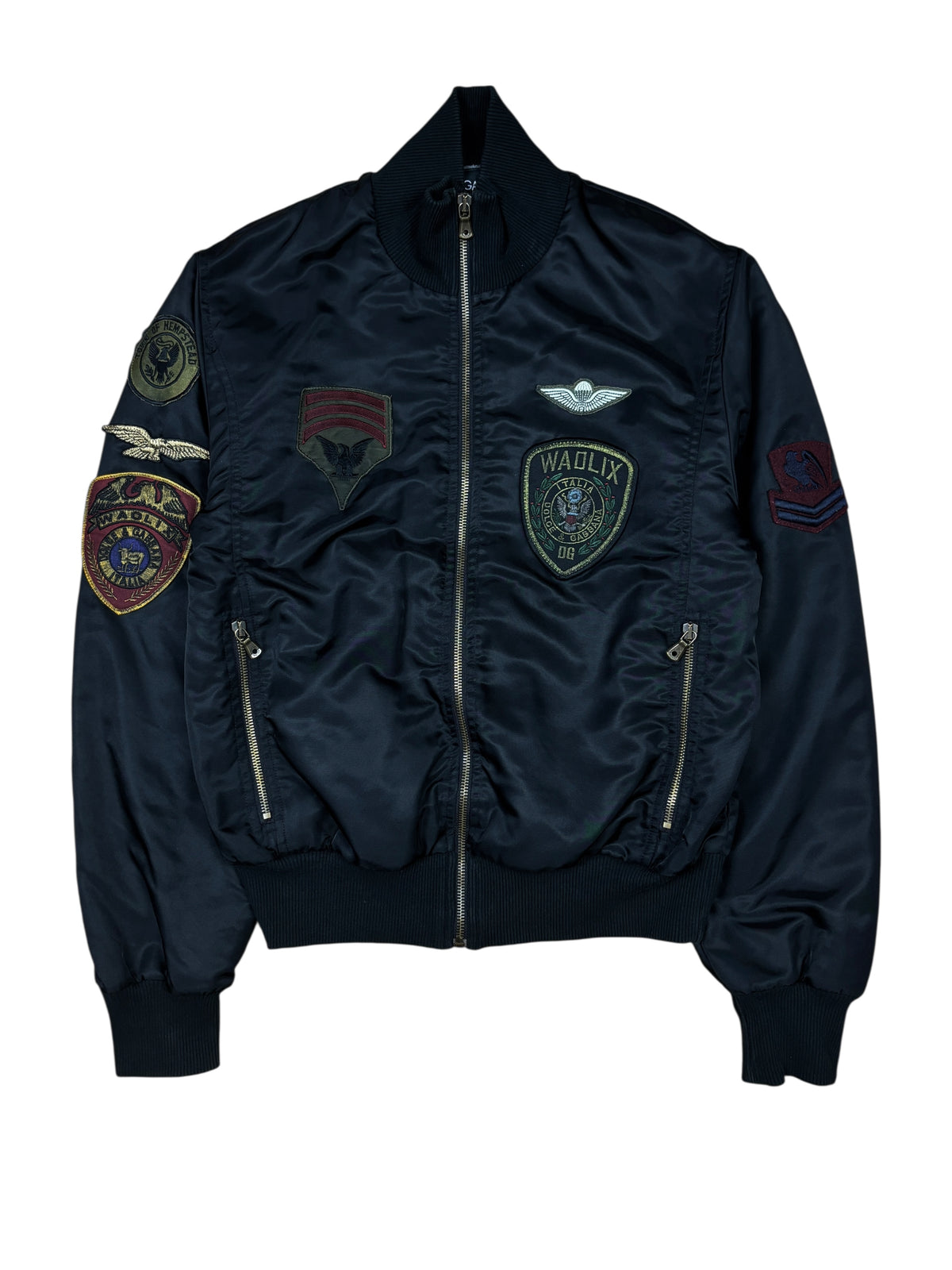2000s Dolce & Gabbana Military Patch Nylon Bomber Jacket