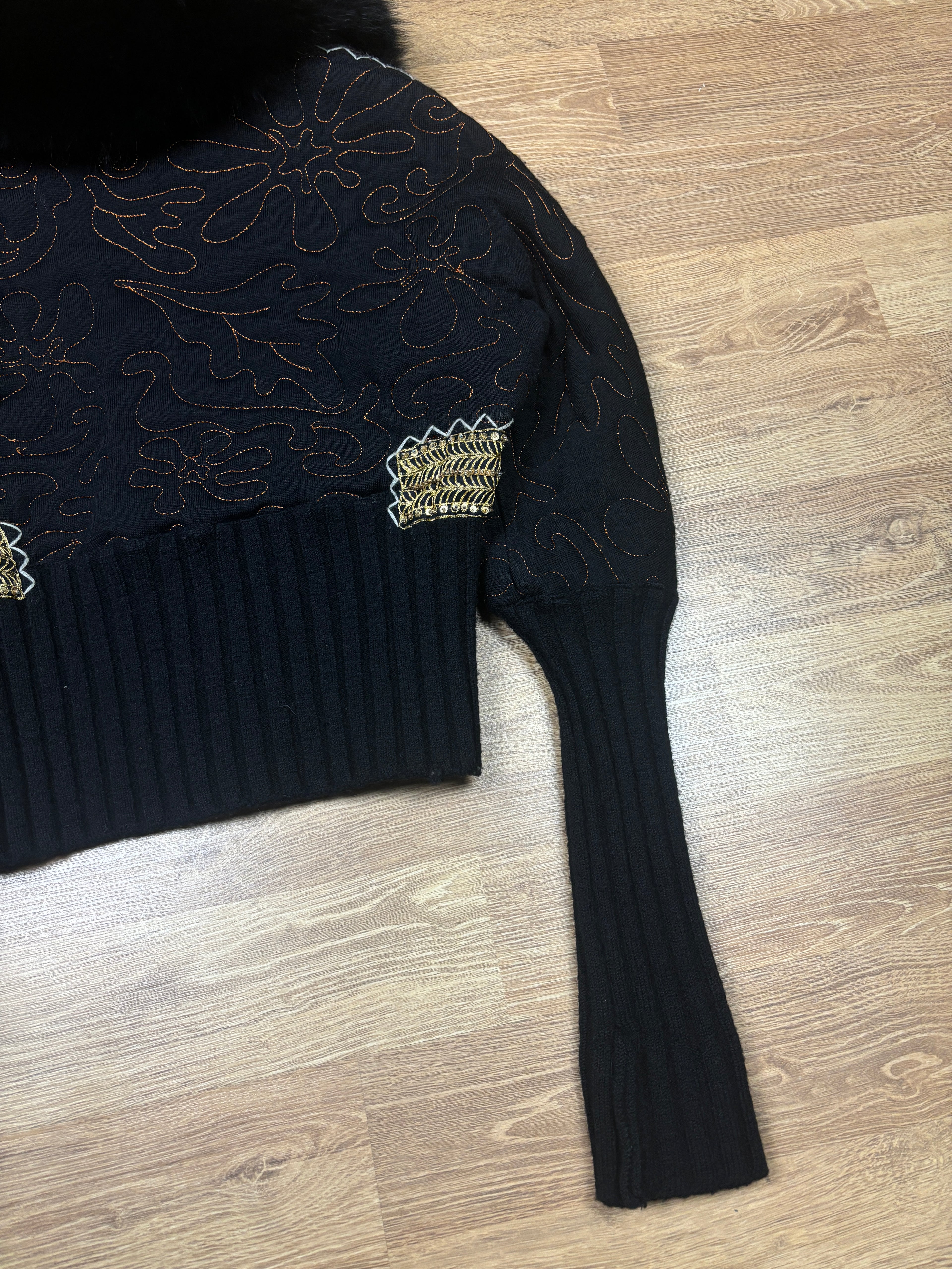 2000s Roberto Cavalli Embroidered Fox Fur Collar Jacket