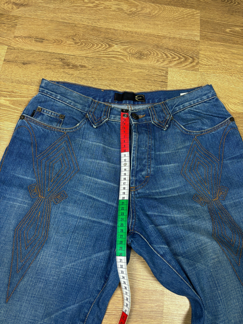 2000s Just Cavalli Embroidered Flared Denim Pants
