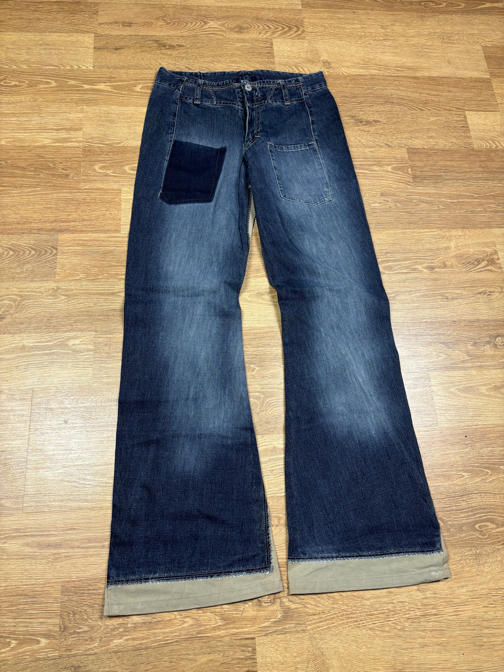 Marithé François Girbaud Two-Tone Panel Flared Denim Jeans