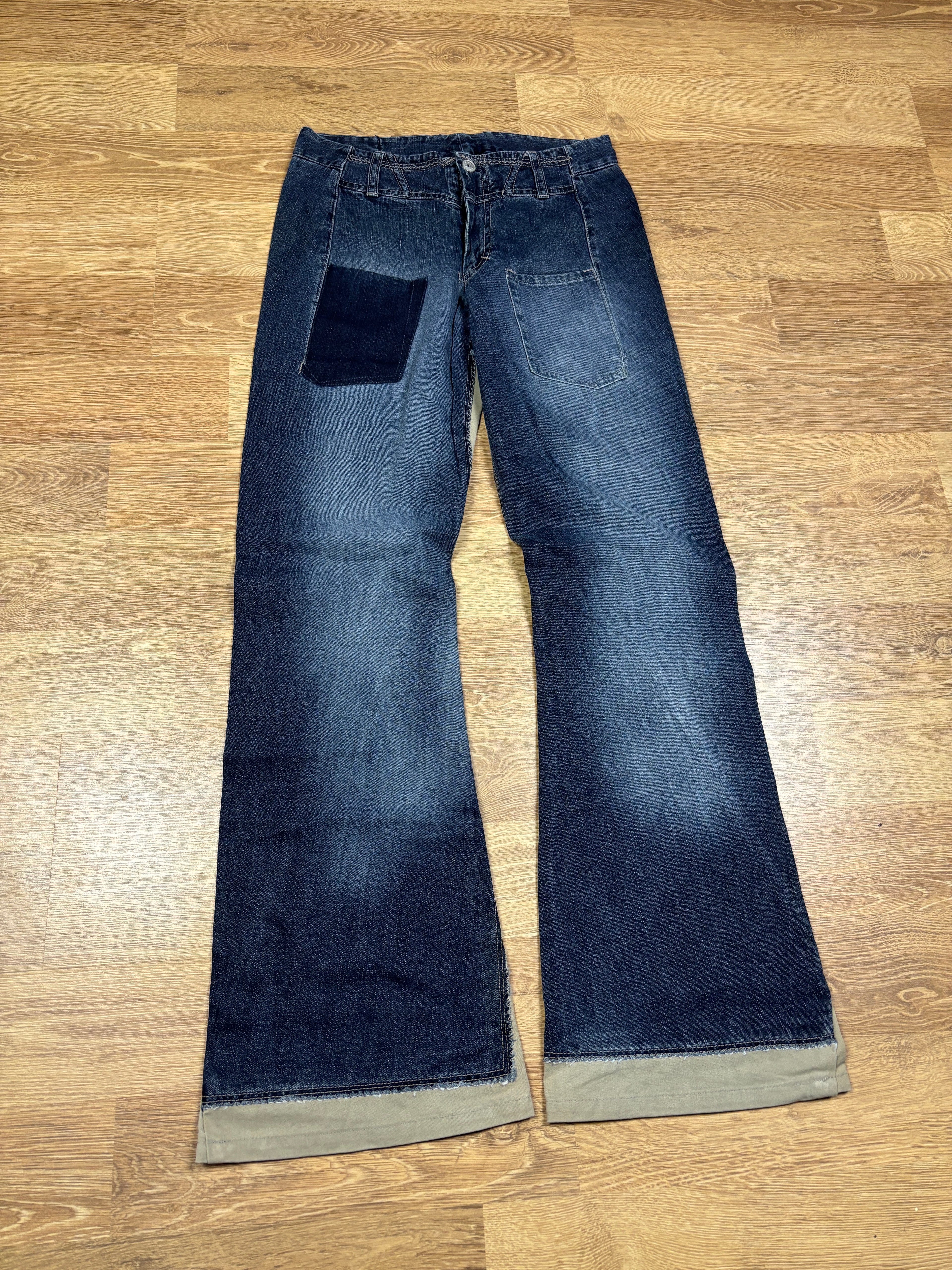 Marithé François Girbaud Two-Tone Panel Flared Denim Jeans