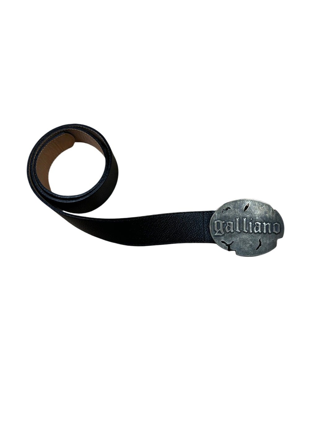 2000s John Galliano Black Leather Logo Buckle Belt