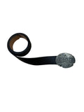 2000s John Galliano Black Leather Logo Buckle Belt