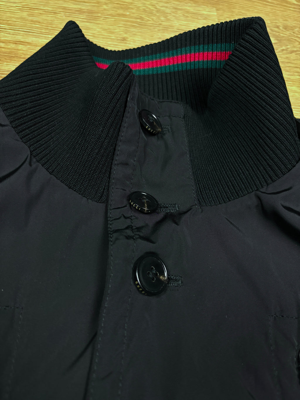 Gucci Black Nylon Jacket with Web Collar
