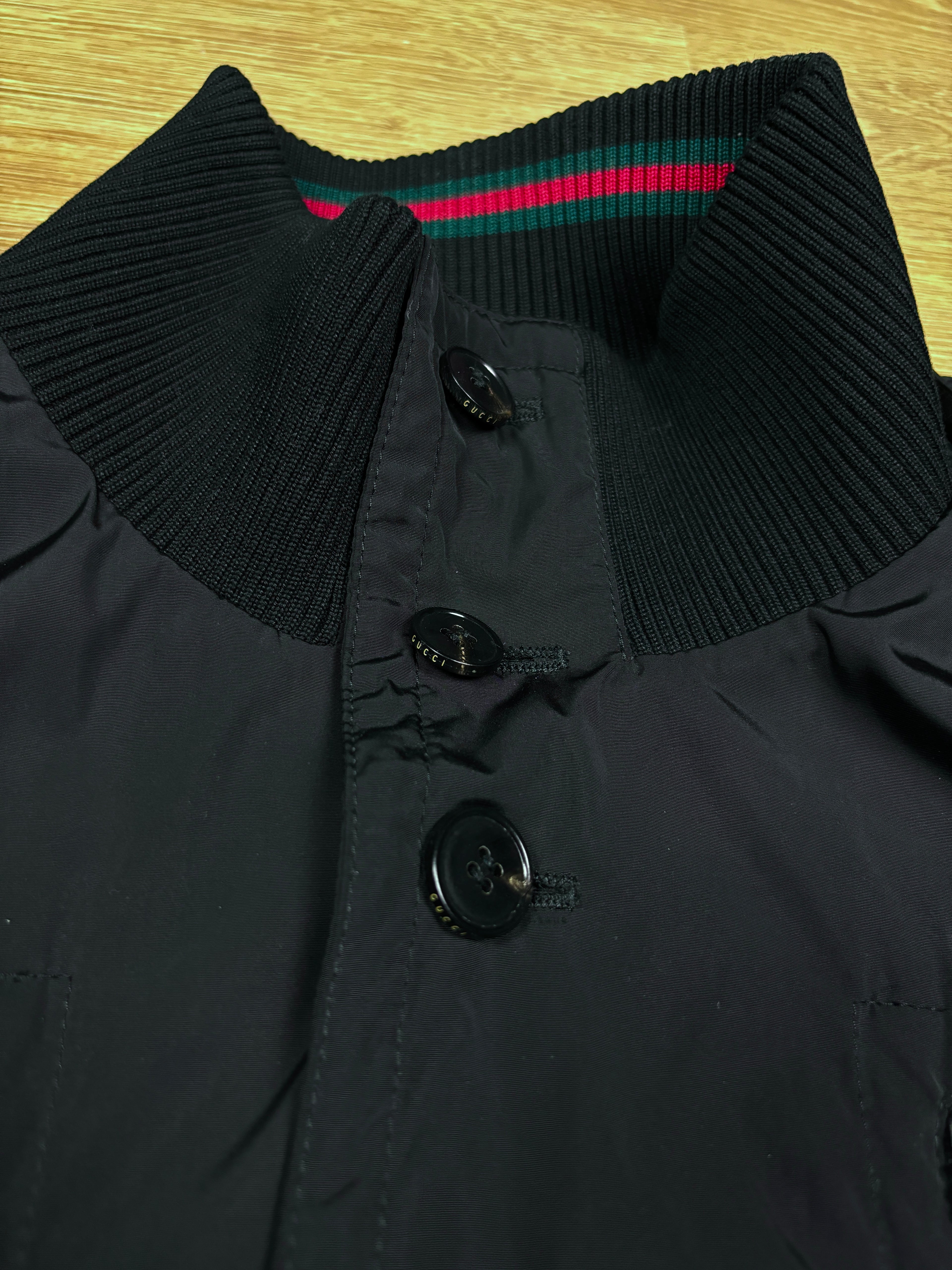 Gucci Black Nylon Jacket with Web Collar