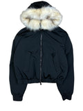 2000s Emporio Armani Black Fur Hooded Bomber Jacket