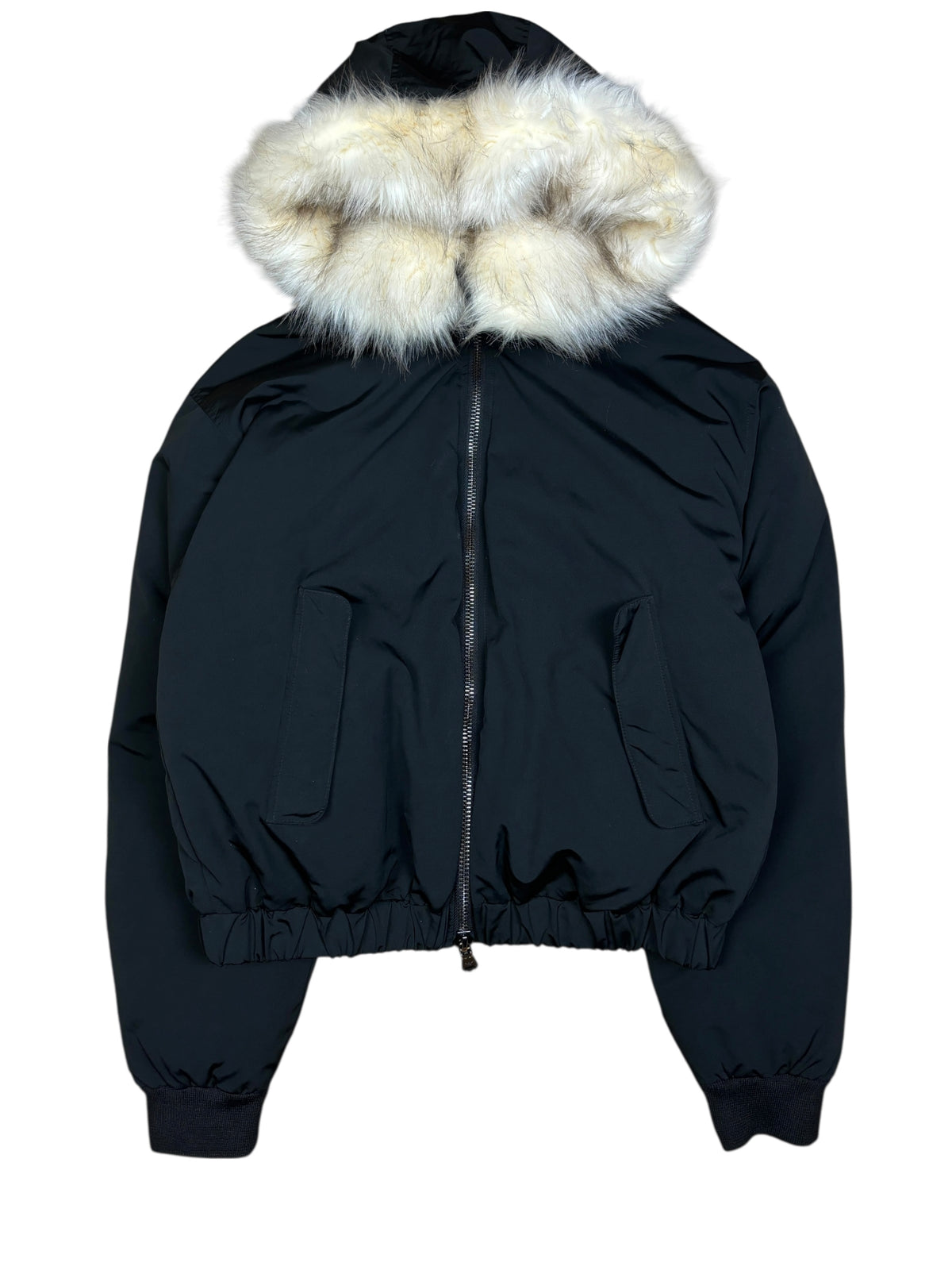 2000s Emporio Armani Black Fur Hooded Bomber Jacket