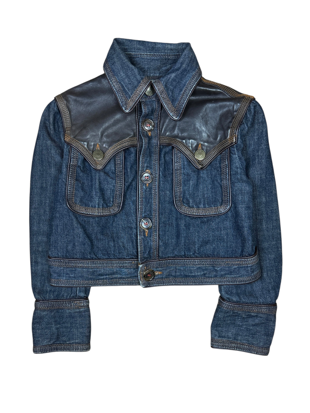 Dsquared2 AW2004 Runway Leather-Trimmed Cropped Denim Jacket