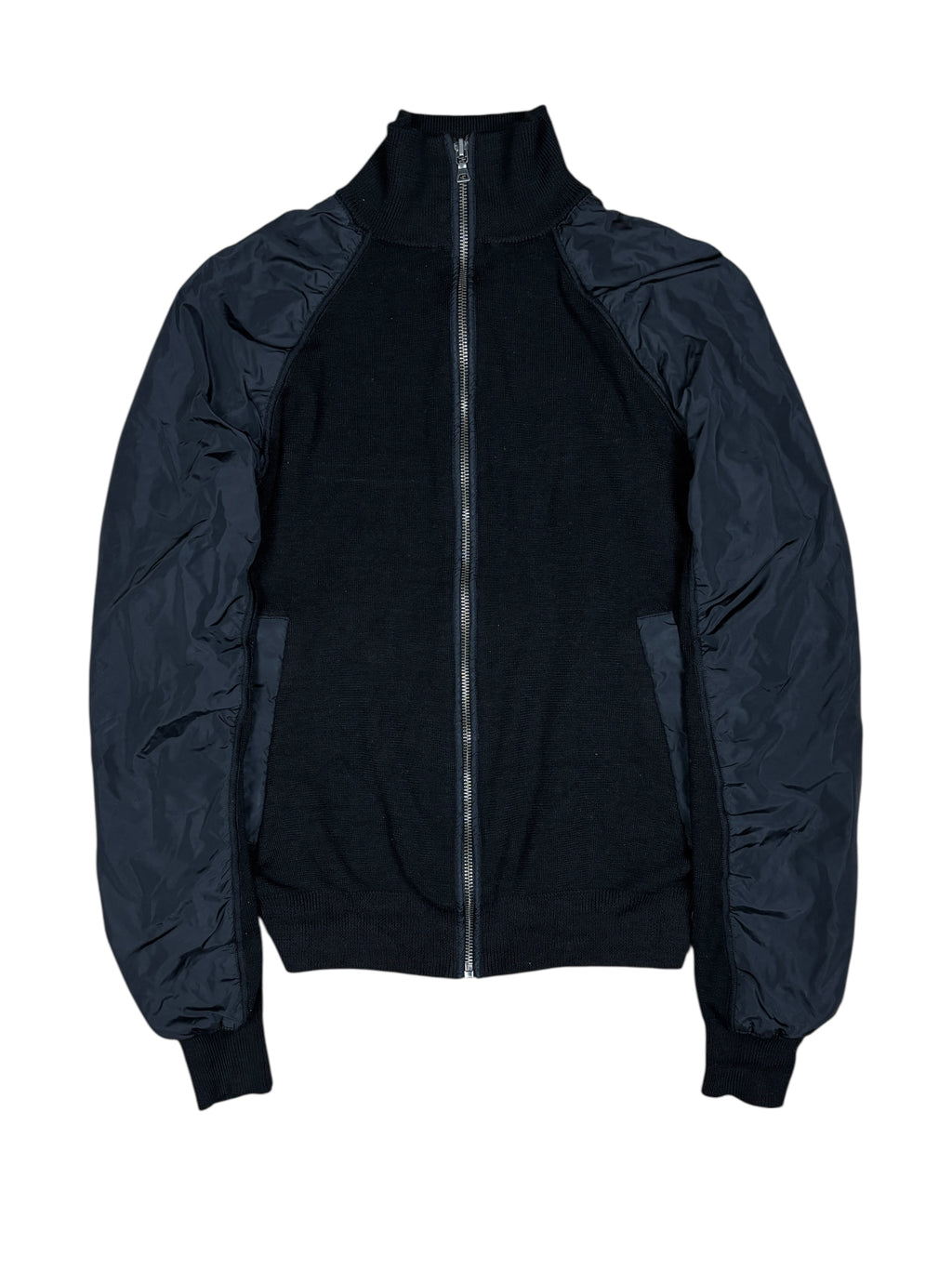Prada Black Knit & Nylon Zip Jacket