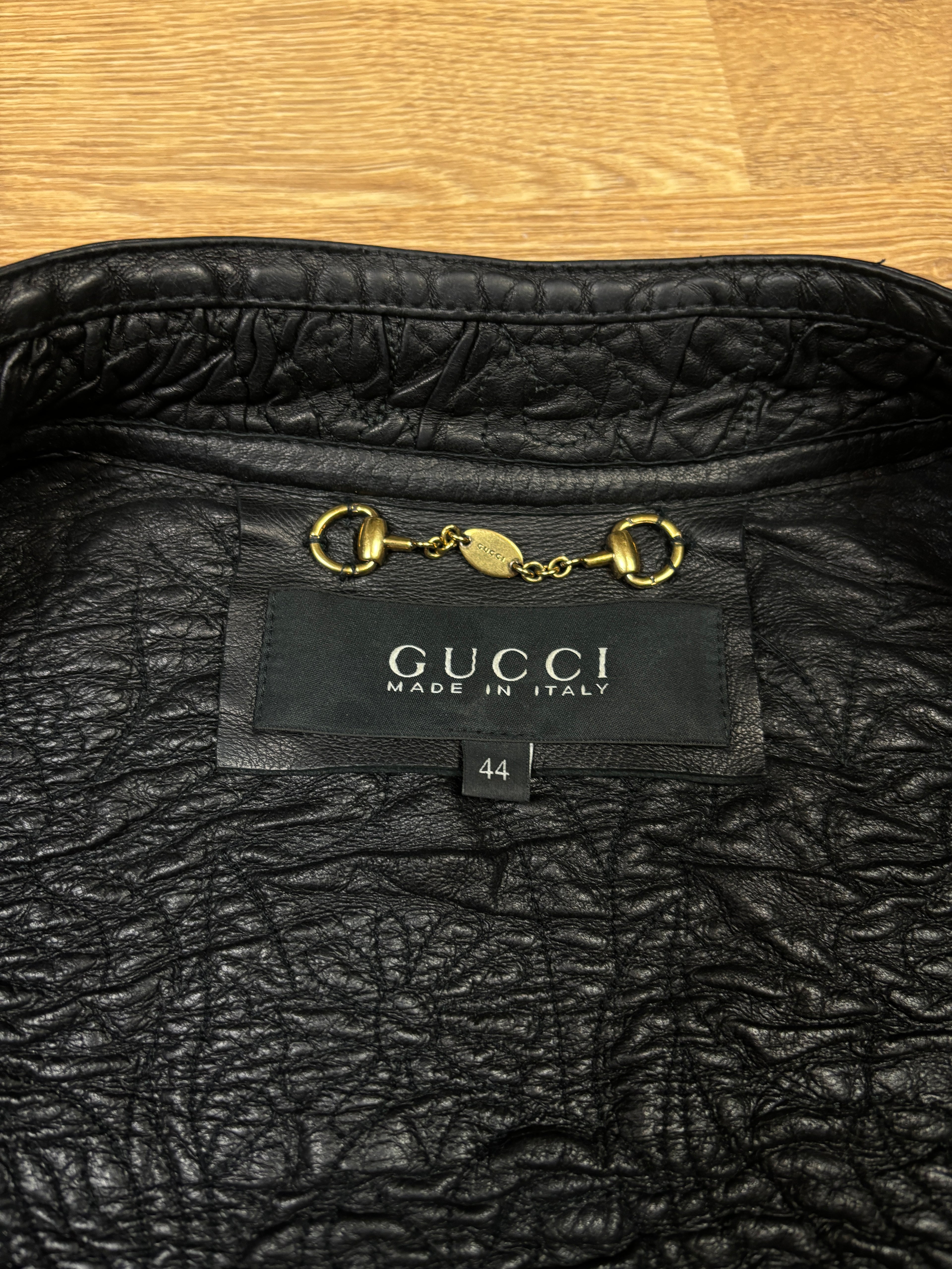 Gucci by Frida Giannini Asymmetrical Wrinkled Stretch Leather Jacket
