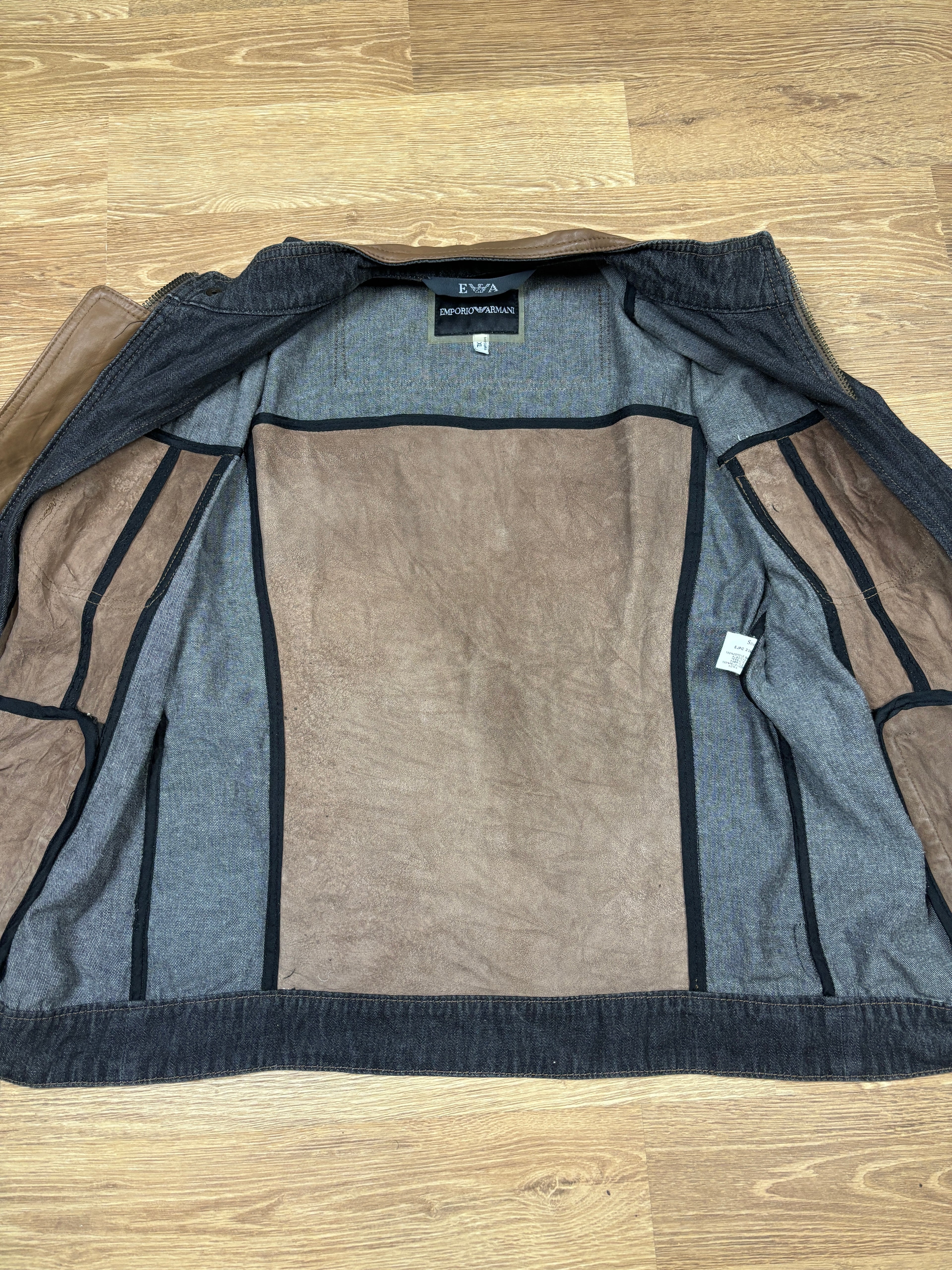 2000s Emporio Armani Denim & Leather Panel Jacket