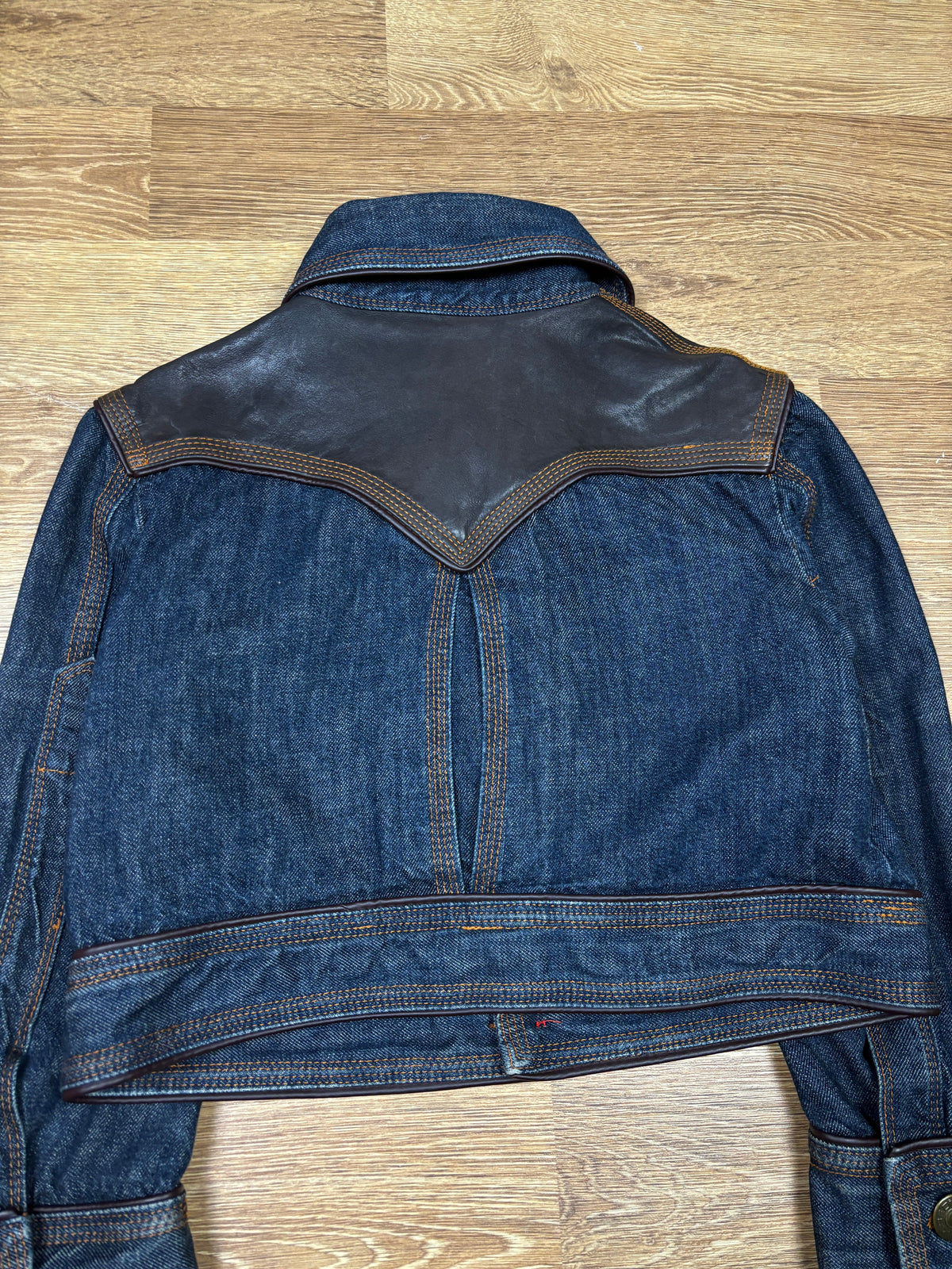 Dsquared2 AW2004 Runway Leather-Trimmed Cropped Denim Jacket