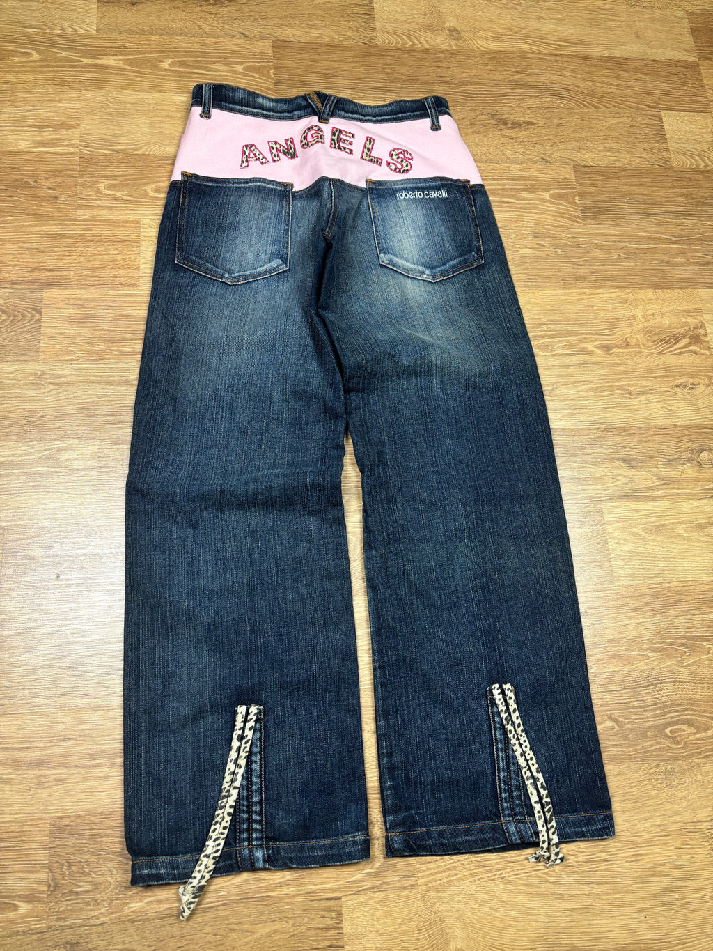2000s Roberto Cavalli Angels Wide Leg Denim Pants