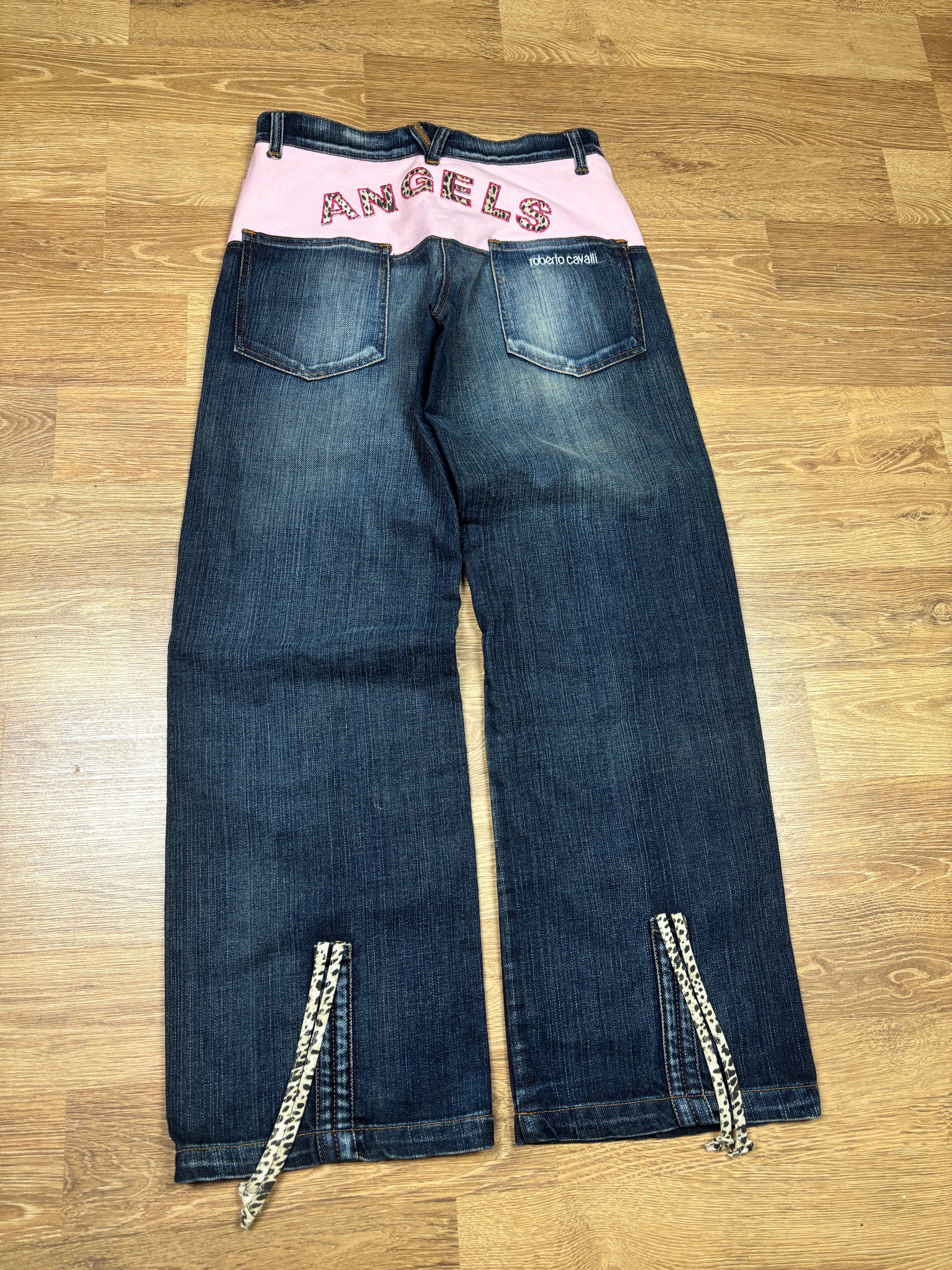 2000s Roberto Cavalli Angels Wide Leg Denim Pants