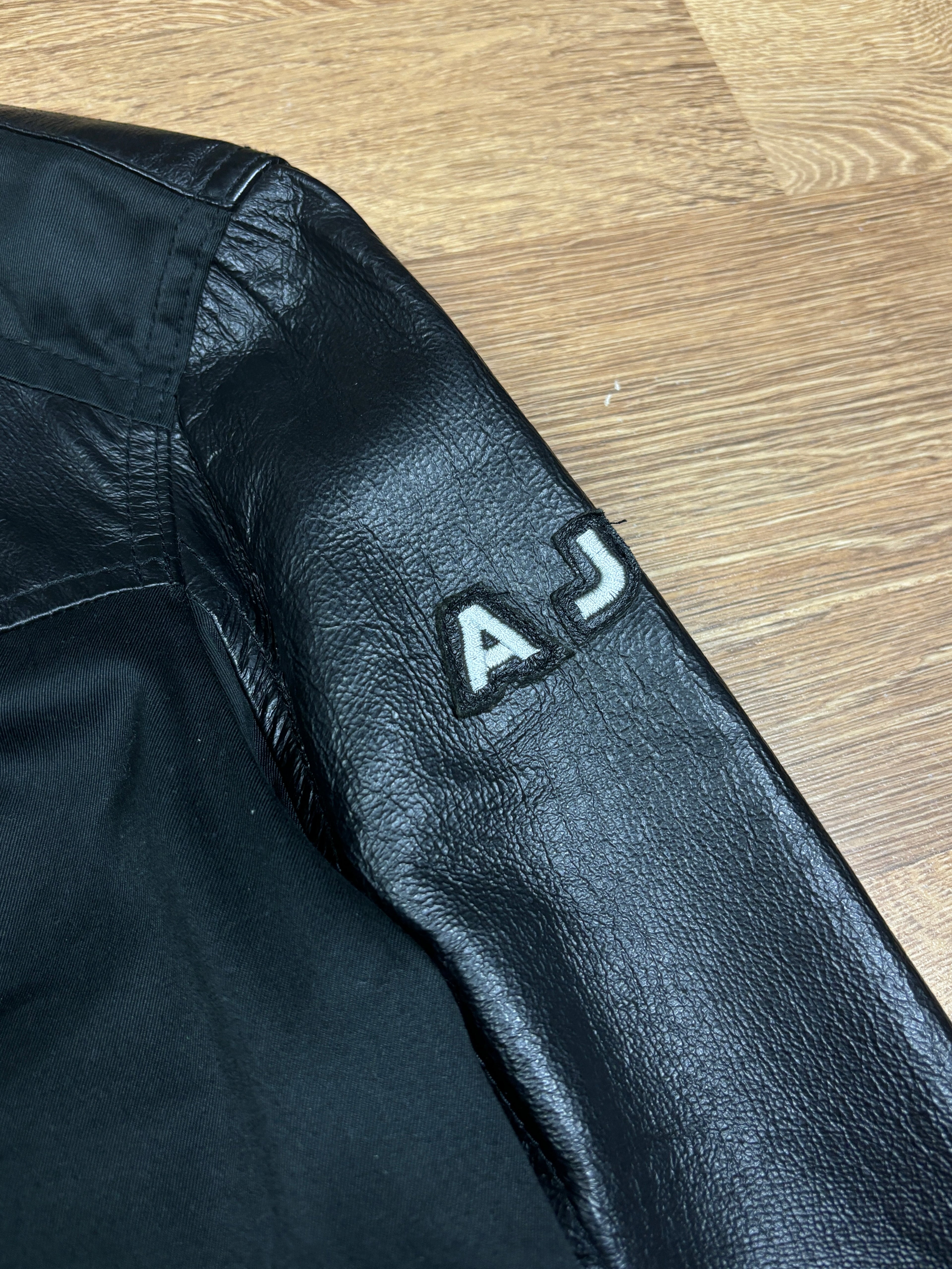 2000s Armani Jeans Leather Panel Biker Jacket