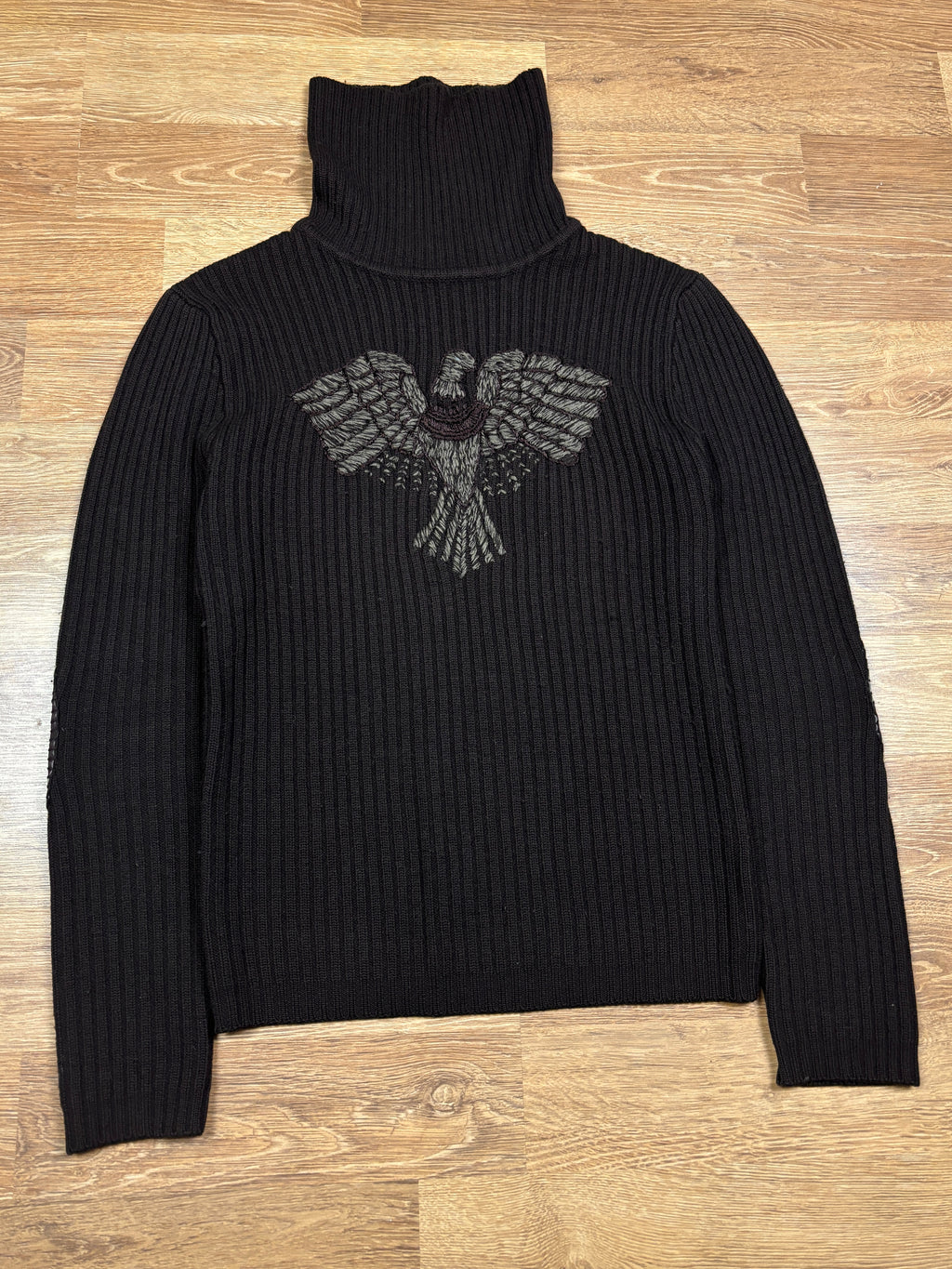 2000s Roberto Cavalli Wool Phoenix Embroidered Turtleneck