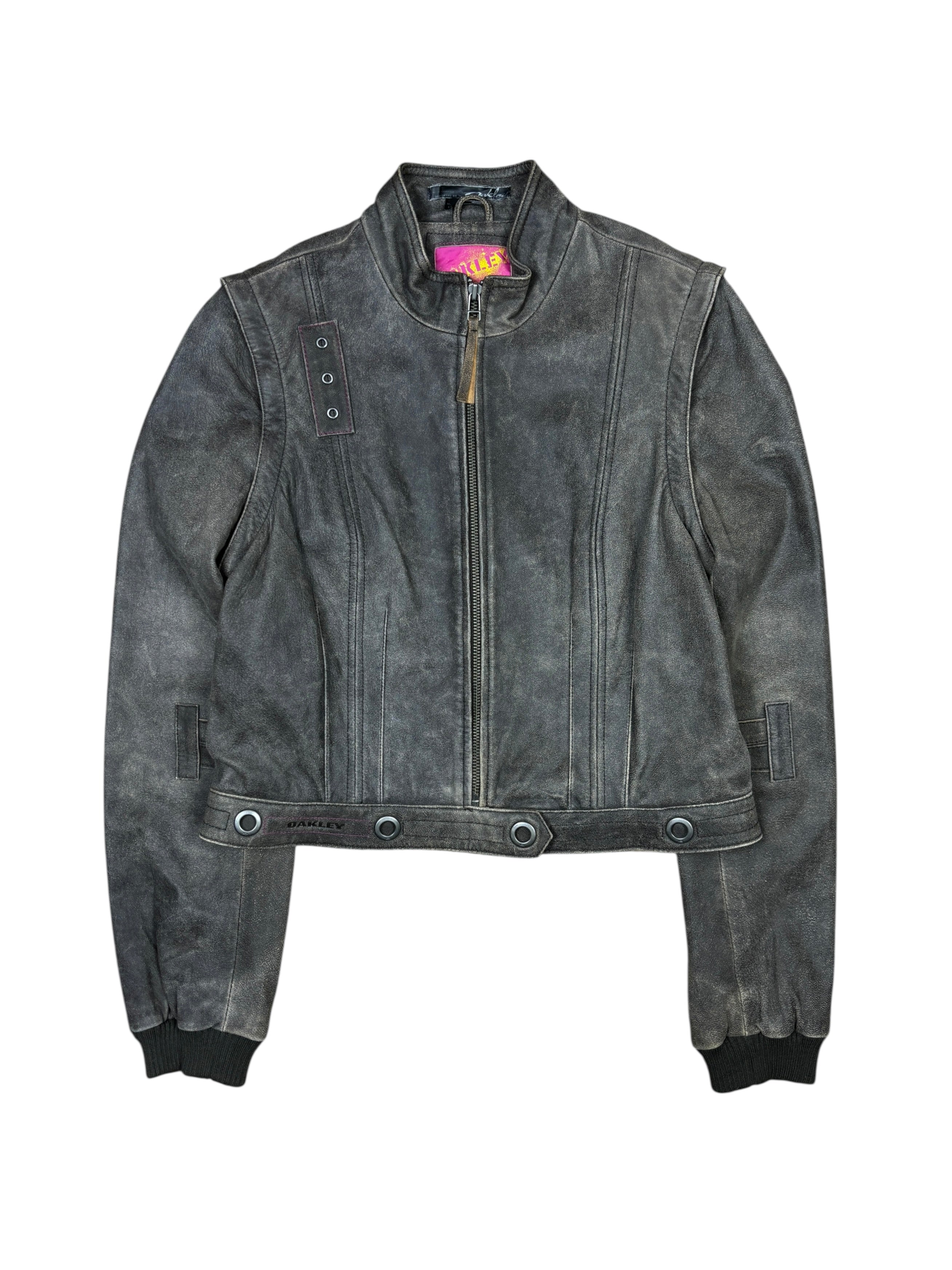 2000s Oakley Detachable Distressed Industrial Leather Jacket