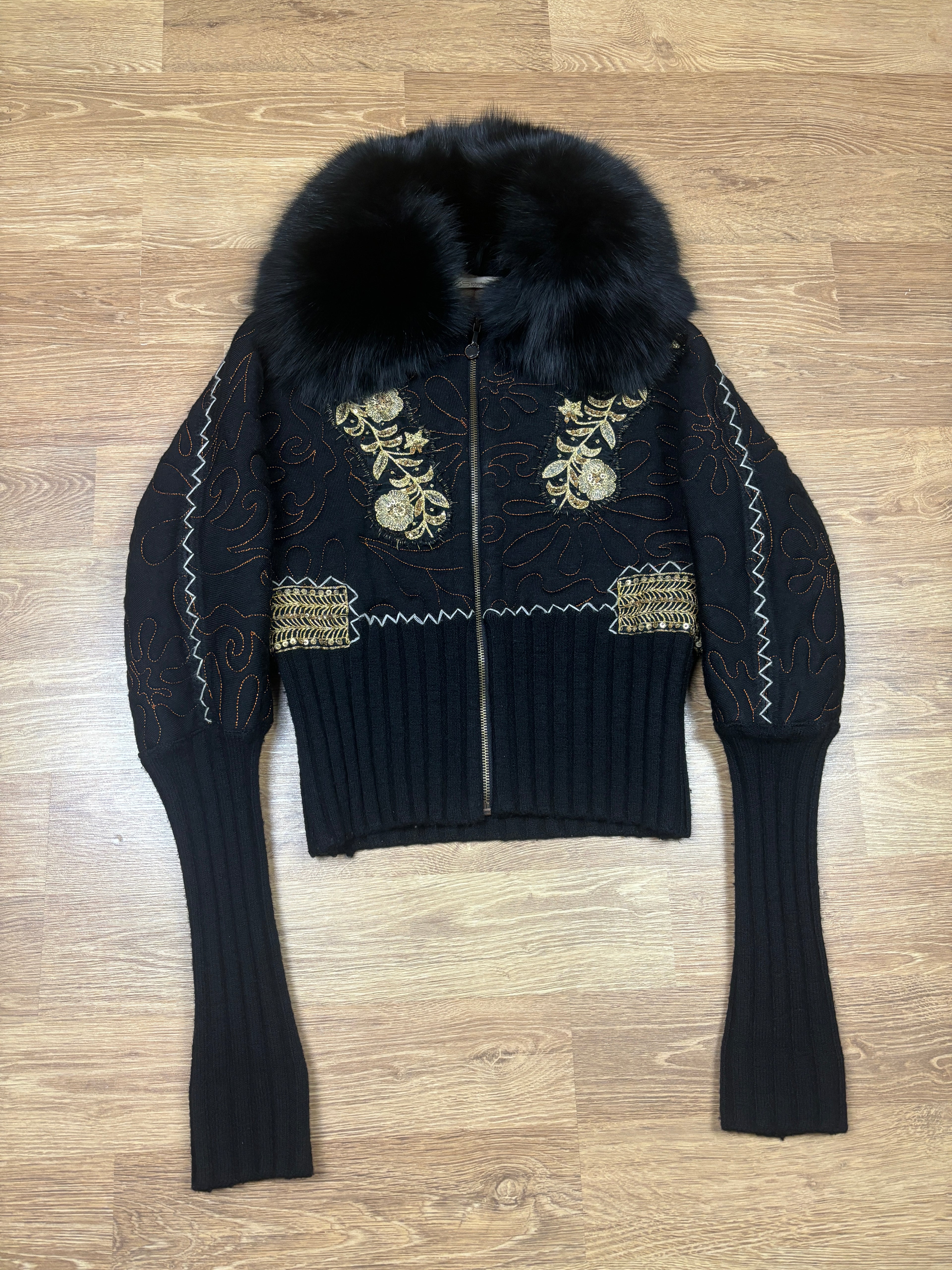 2000s Roberto Cavalli Embroidered Fox Fur Collar Jacket