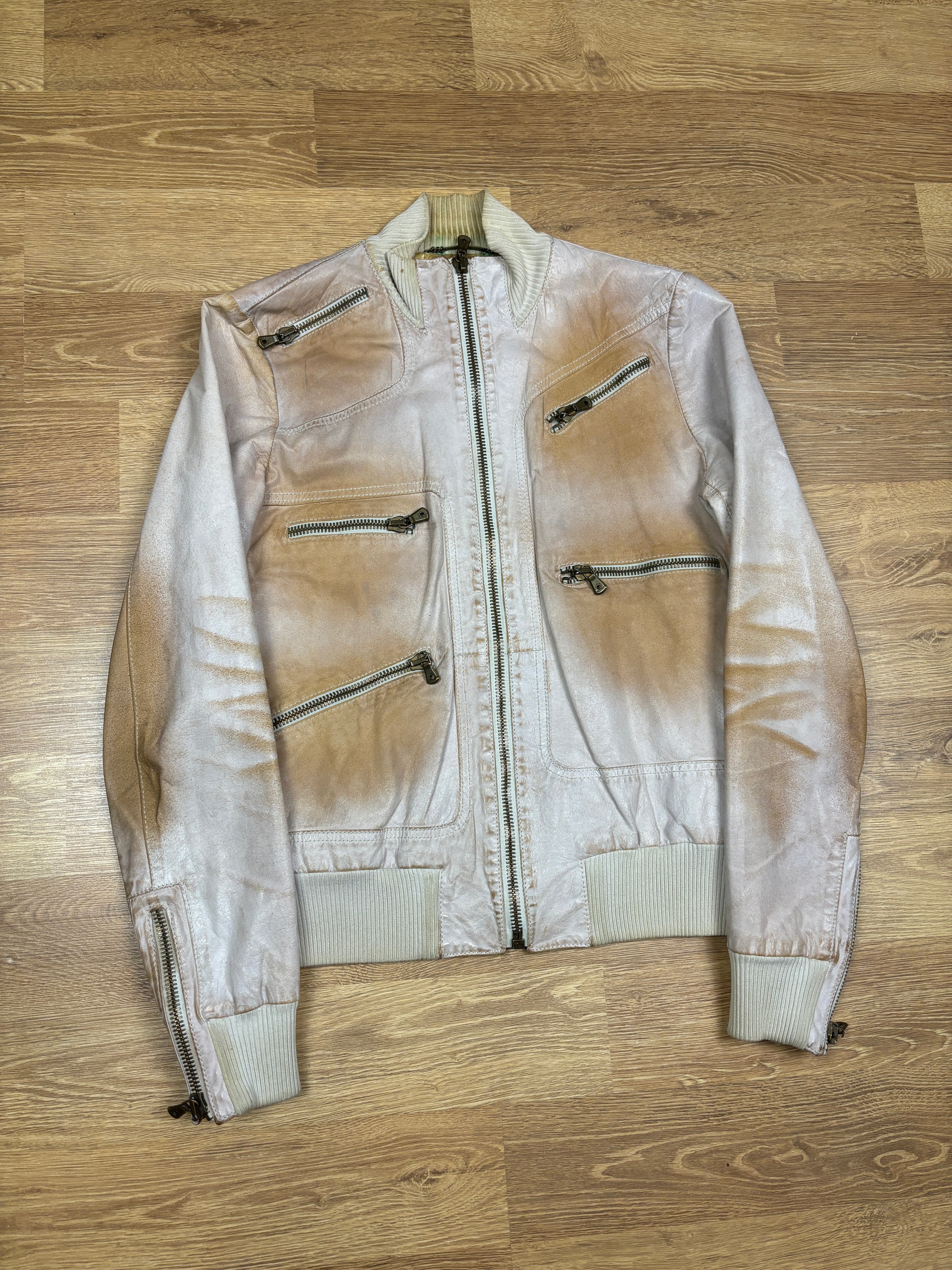 2000s Dolce & Gabbana Faded Multi-Zip Calfskin Leather Jacket