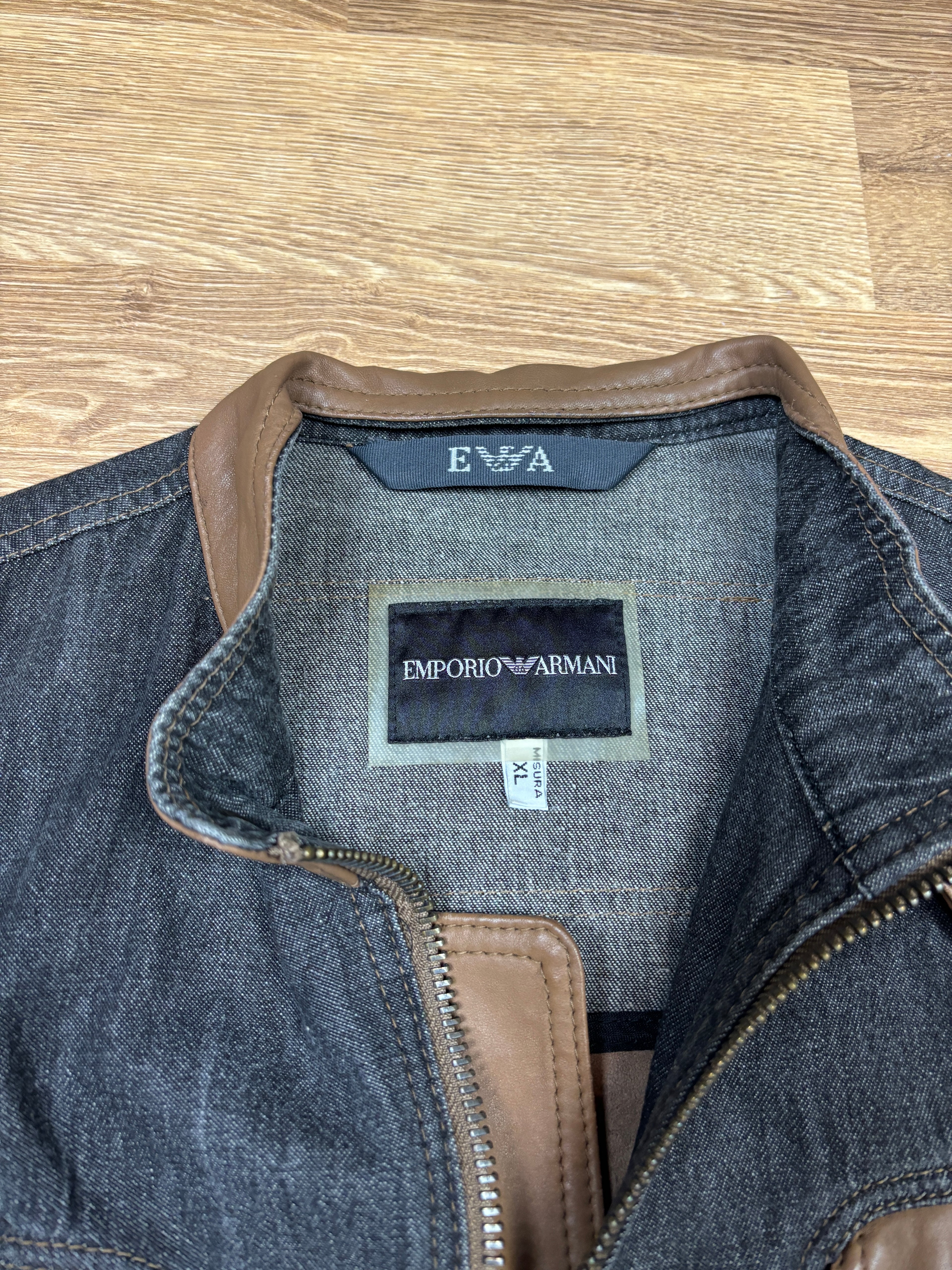 2000s Emporio Armani Denim & Leather Panel Jacket