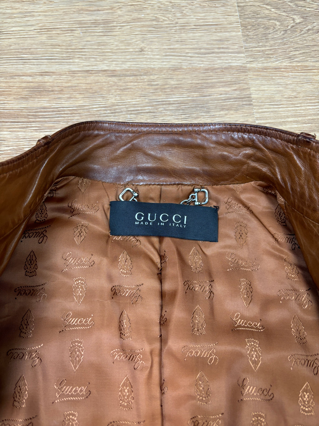 Gucci 2000s Leather Biker Jacket with GG Belt