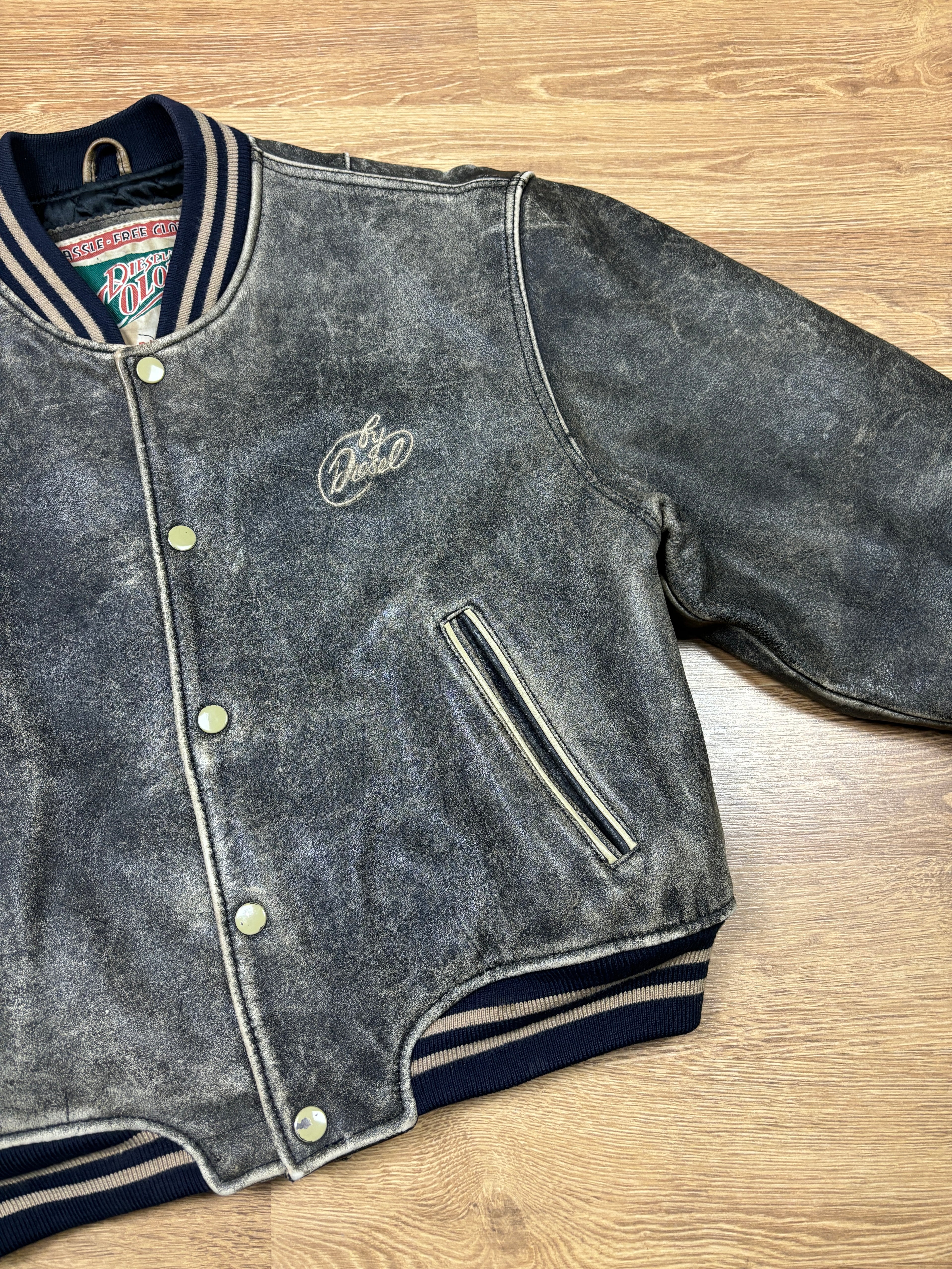 2000s Diesel Distressed Leather Varsity Jacket