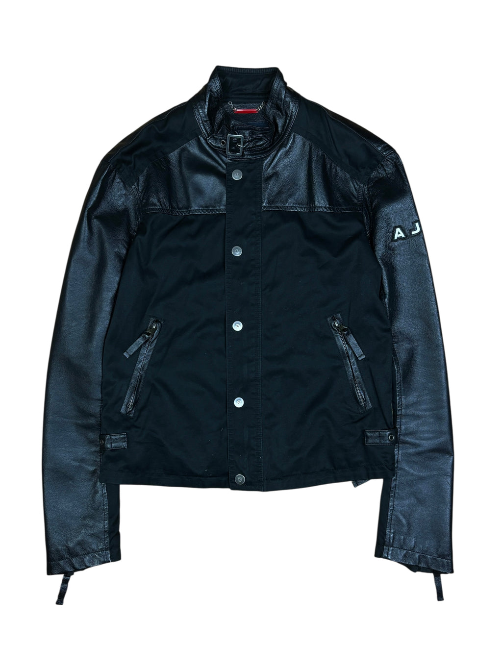 2000s Armani Jeans Leather Panel Biker Jacket
