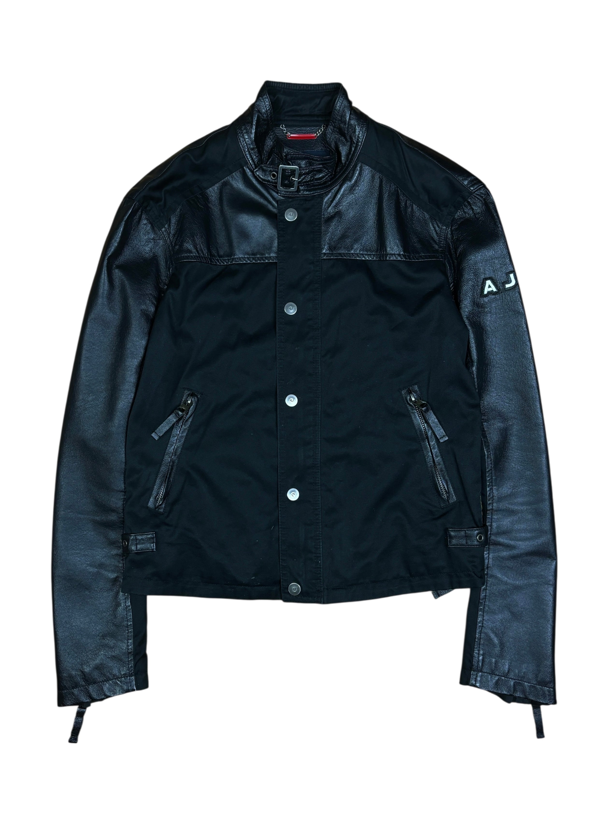2000s Armani Jeans Leather Panel Biker Jacket