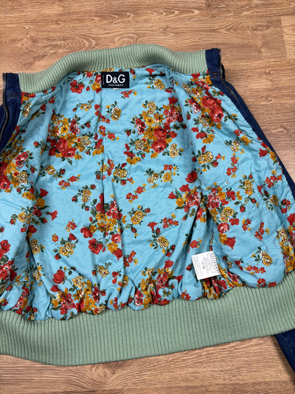 Dolce & Gabbana 2000s Denim Jacket with Ribbed Collar and Floral Lining