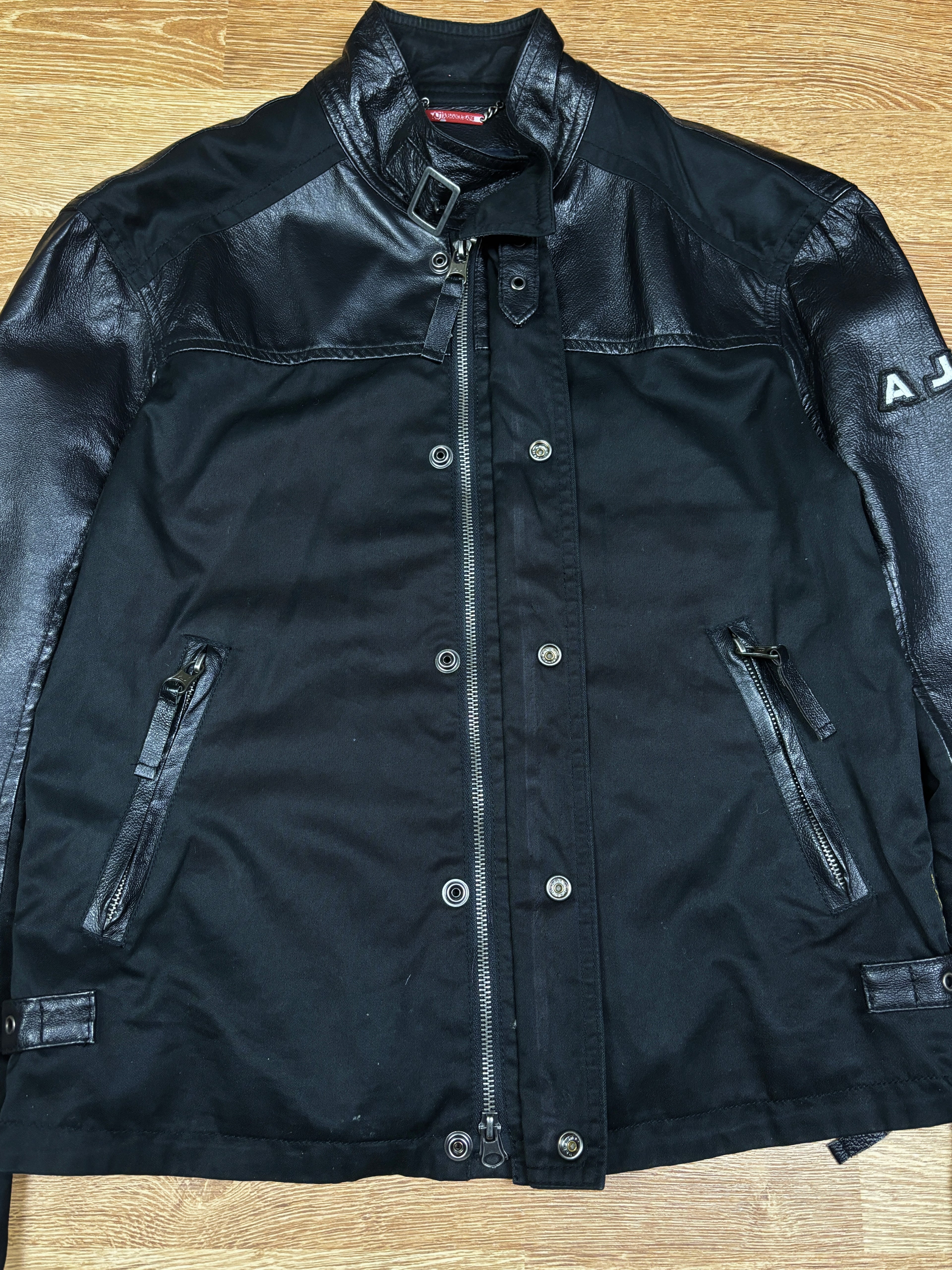 2000s Armani Jeans Leather Panel Biker Jacket