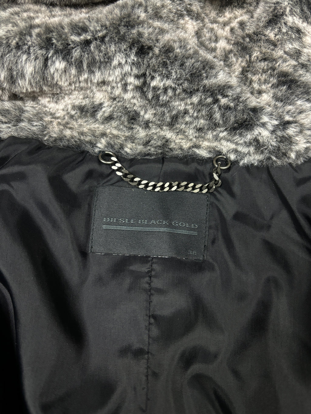 Diesel Black Gold Cropped Fur Hood Bomber Jacket
