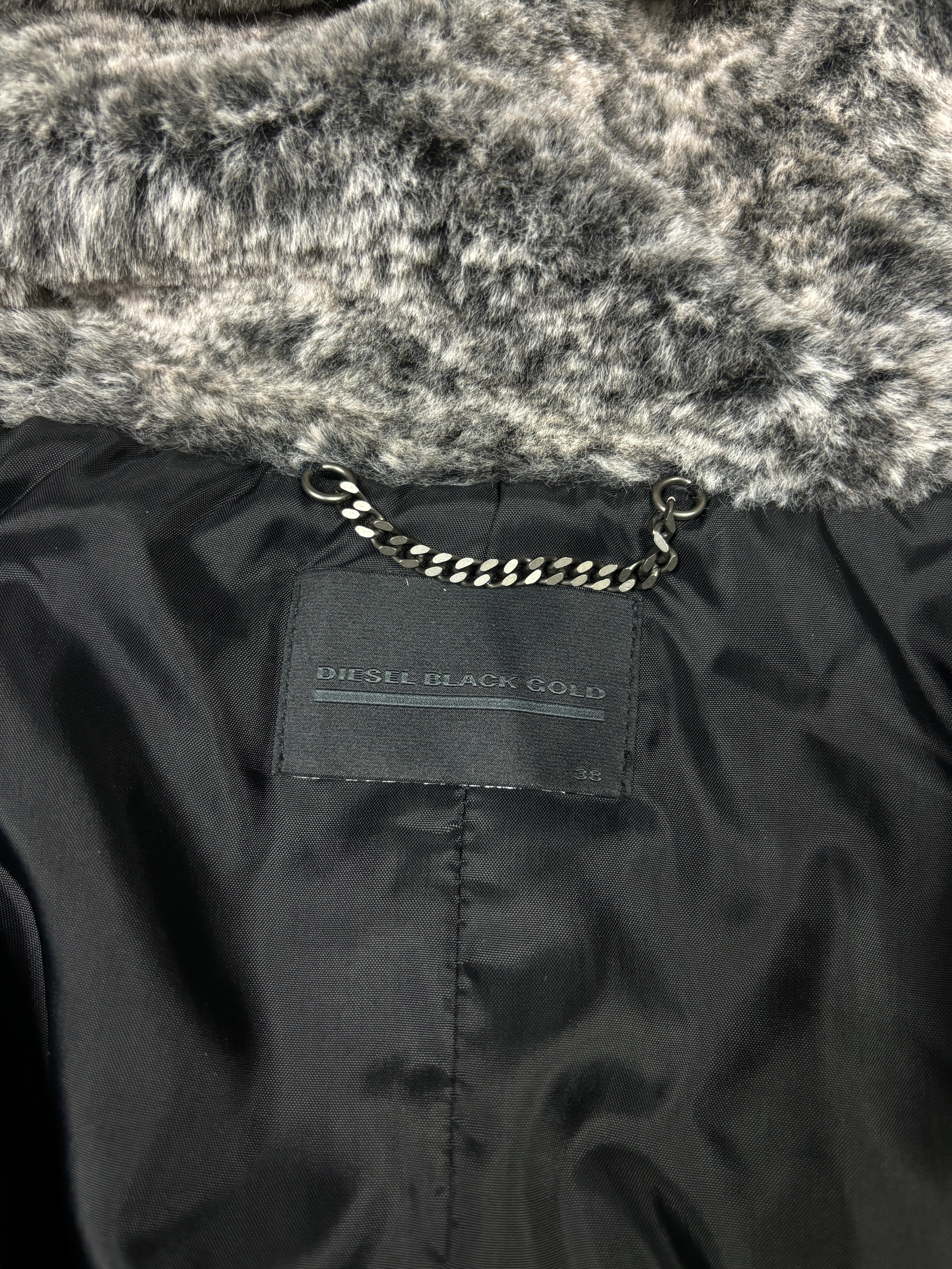 Diesel Black Gold Cropped Fur Hood Bomber Jacket