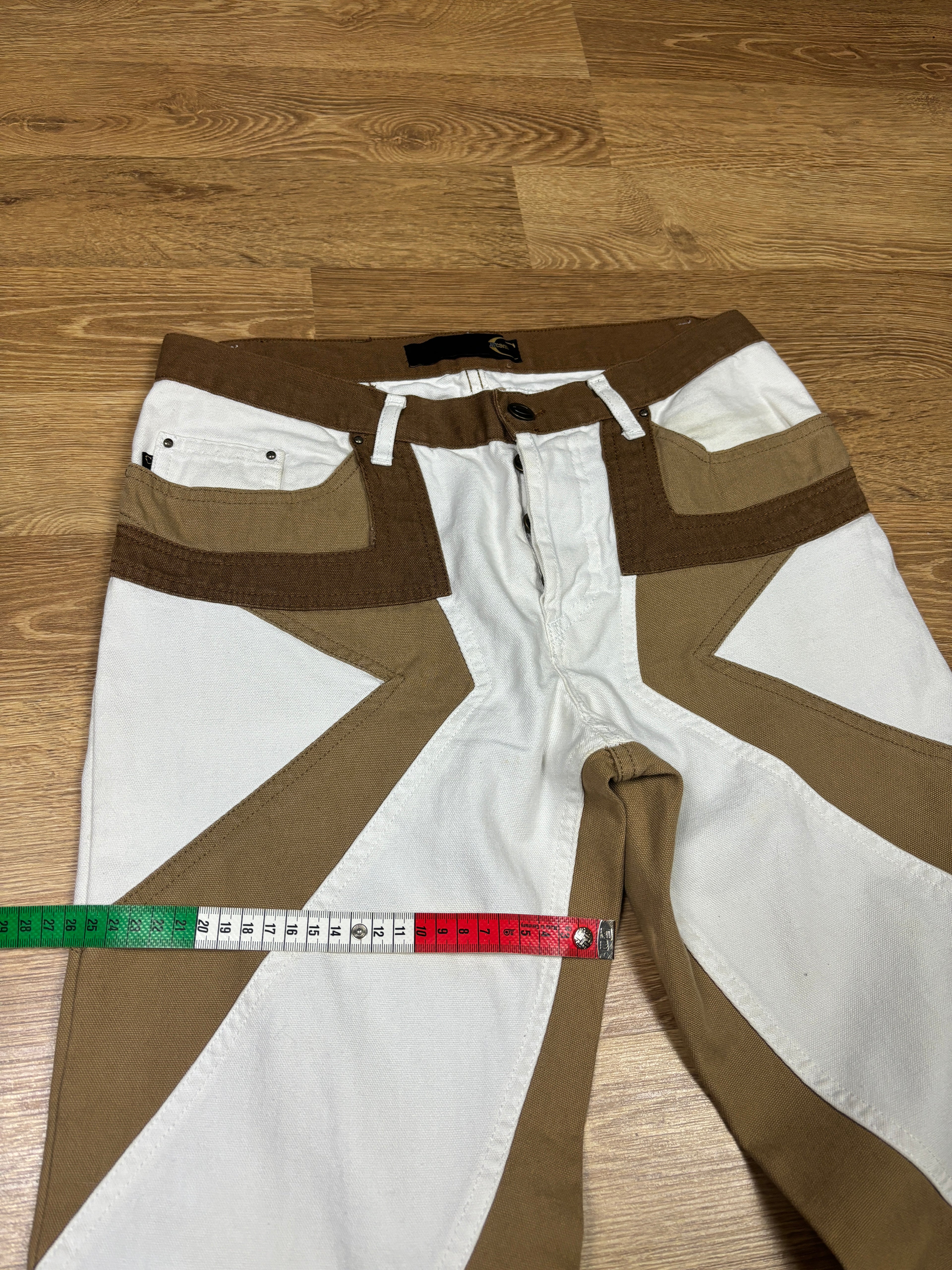 2000s Just Cavalli Brown & White Panel Flared Pants