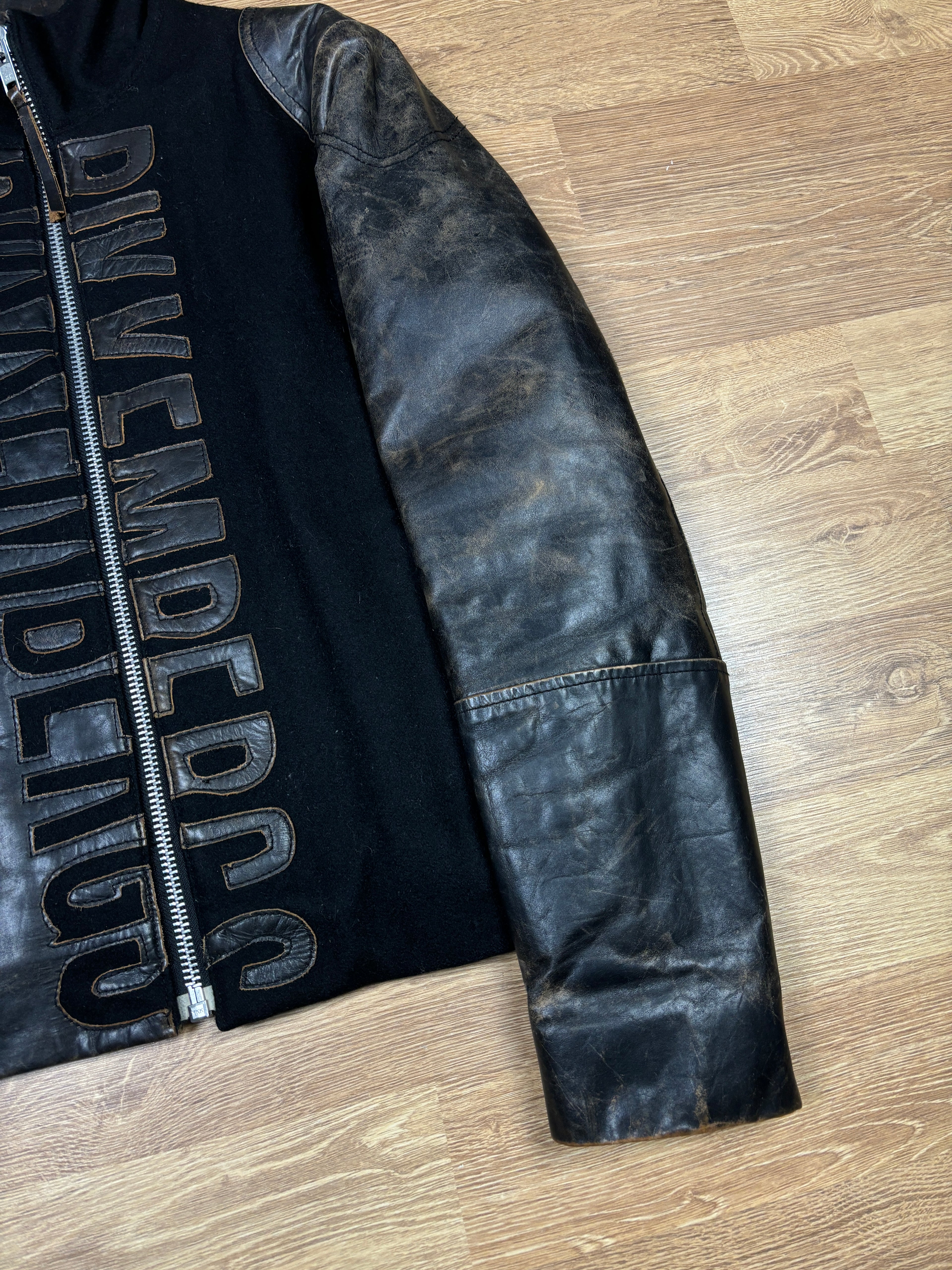 Chaqueta híbrida de cuero y lana Dirk Bikkembergs de los 2000