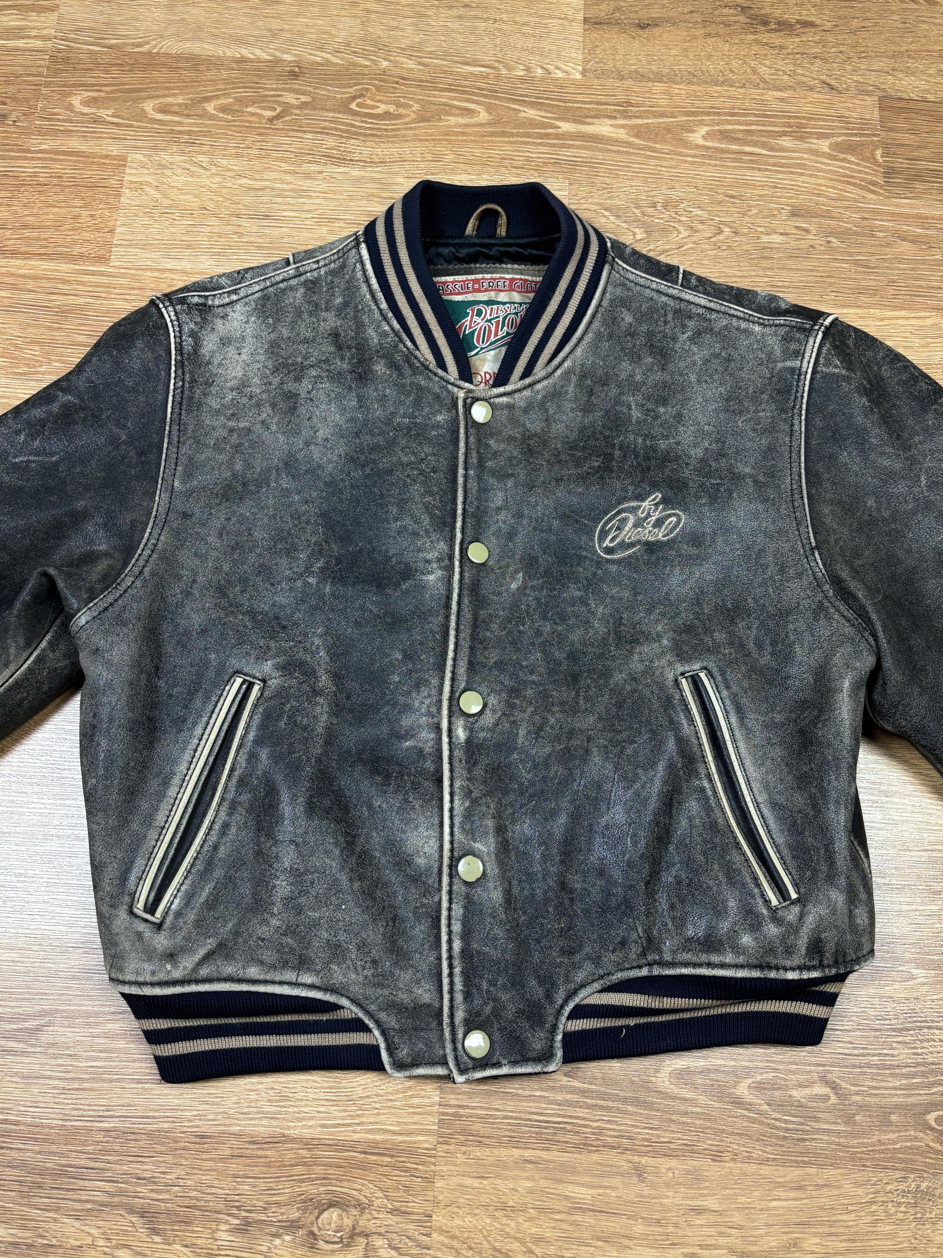 2000s Diesel Distressed Leather Varsity Jacket