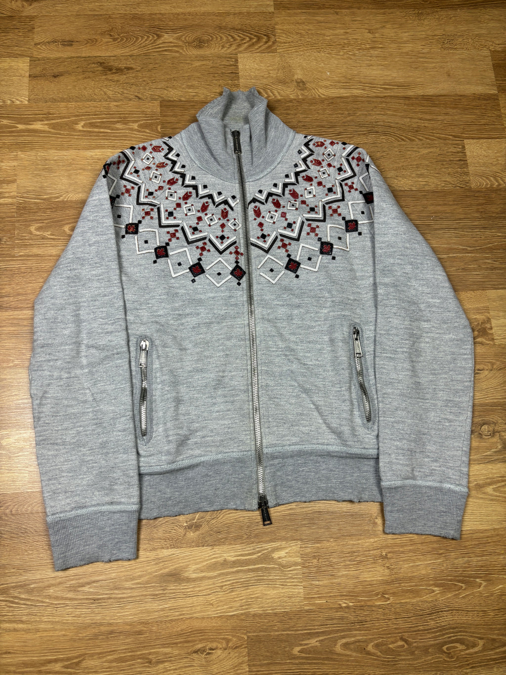 2000s Dsquared2 Embroidered Zip-Up Sweater