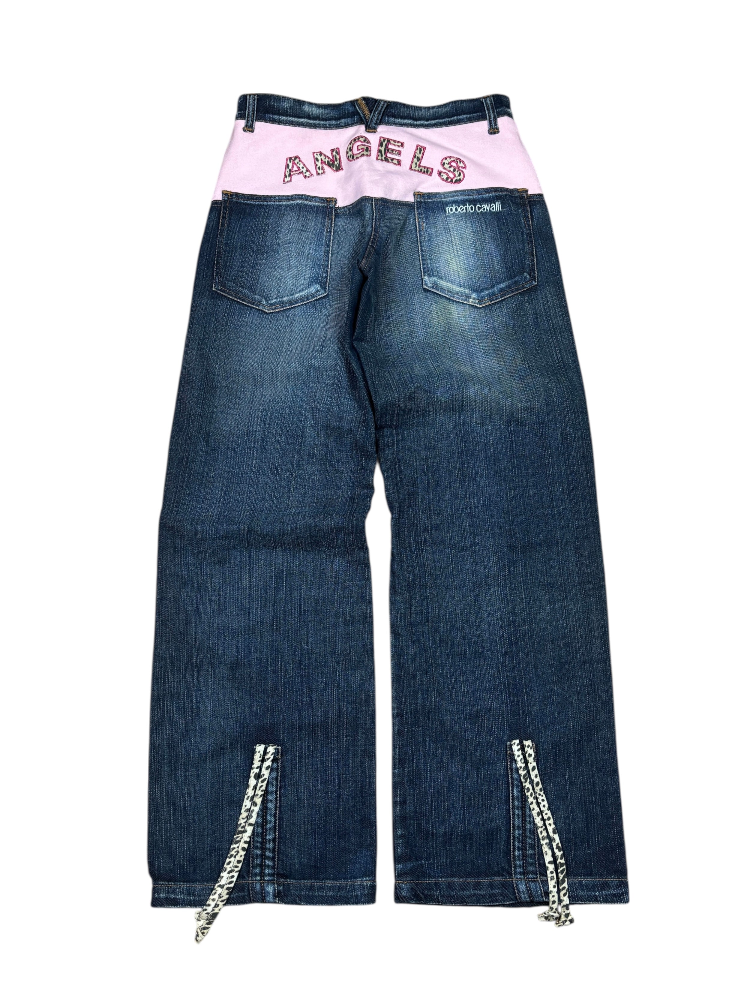 2000s Roberto Cavalli Angels Wide Leg Denim Pants