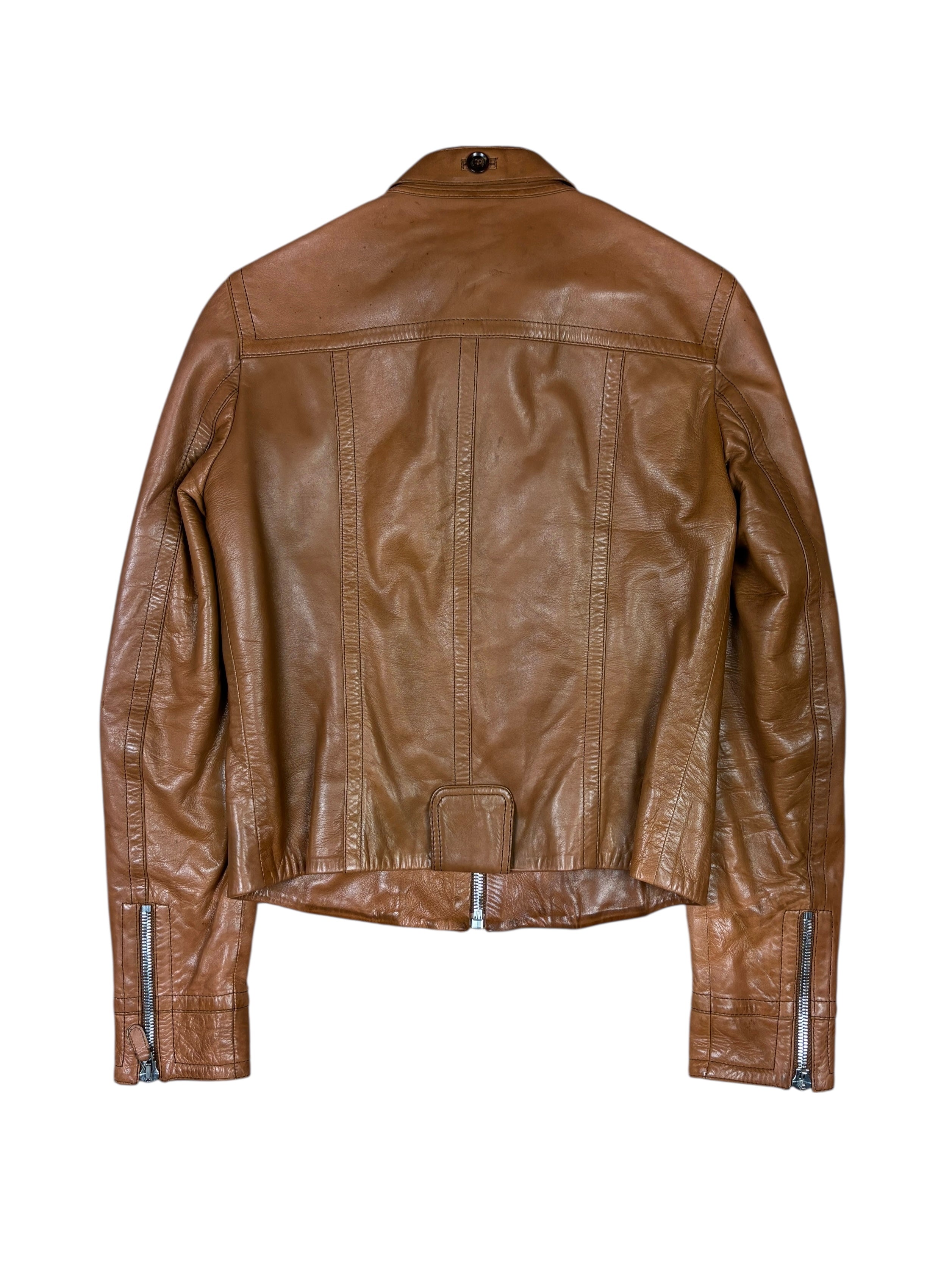 Gucci 2000s Leather Biker Jacket with GG Belt