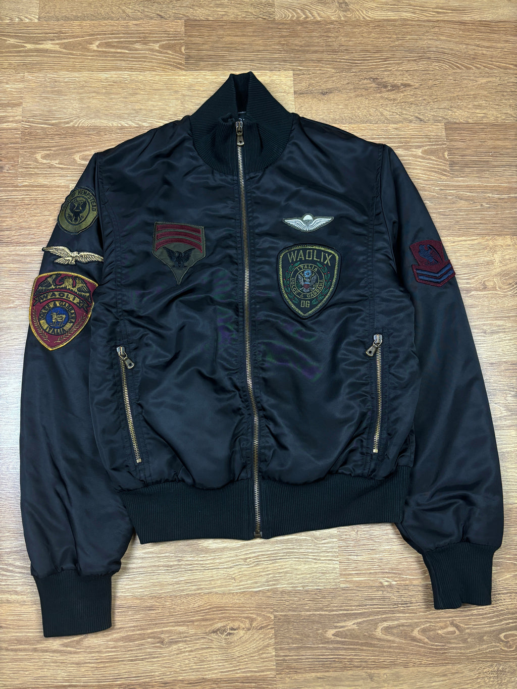 2000s Dolce & Gabbana Military Patch Nylon Bomber Jacket