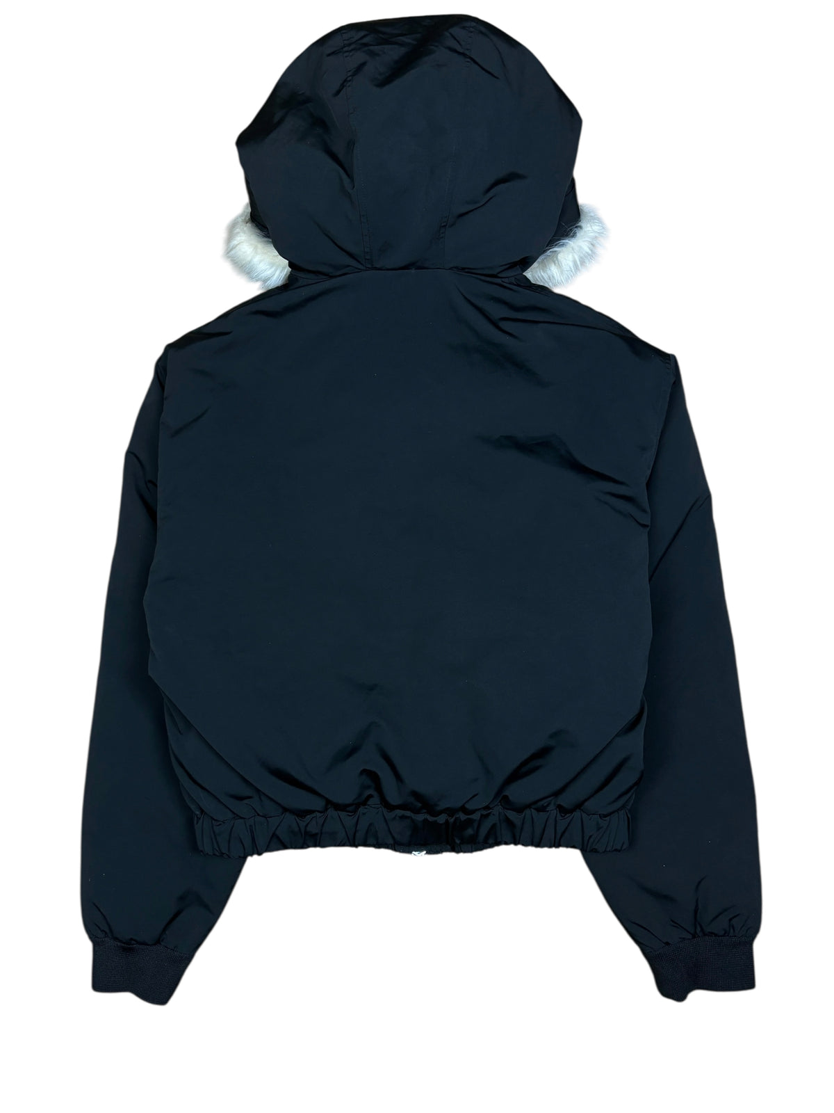 2000s Emporio Armani Black Fur Hooded Bomber Jacket