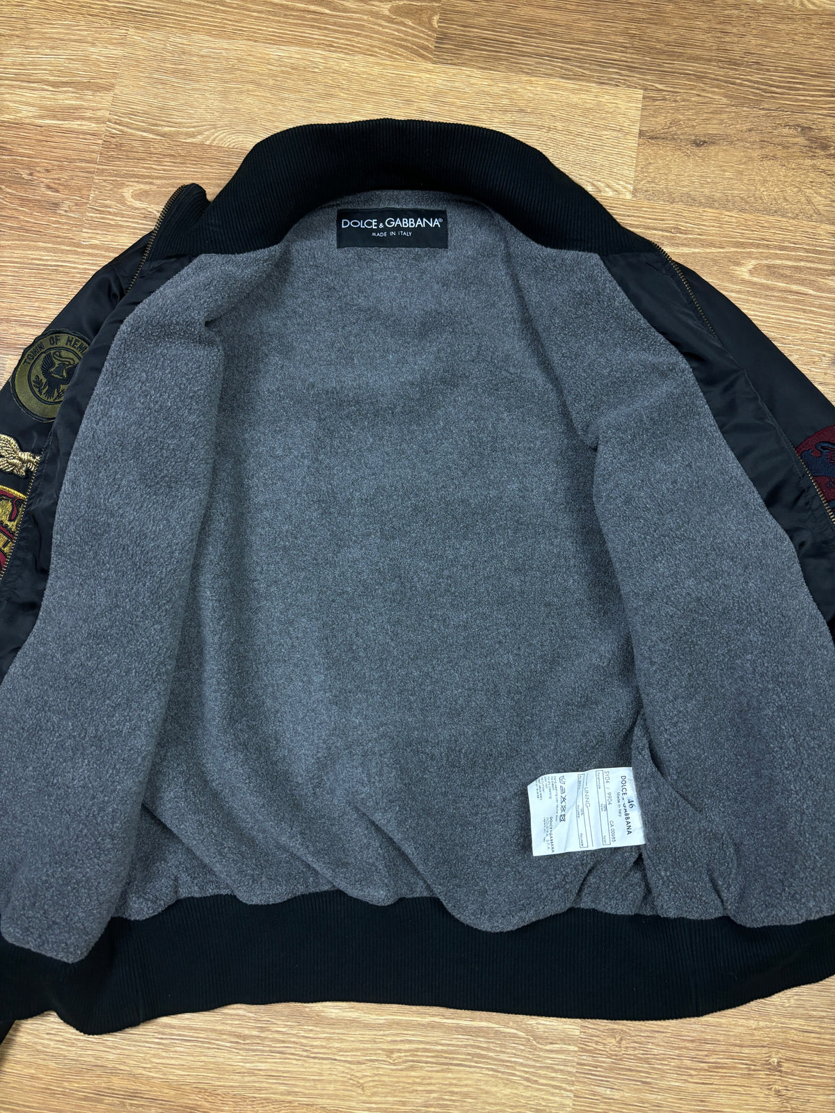 2000s Dolce & Gabbana Military Patch Nylon Bomber Jacket