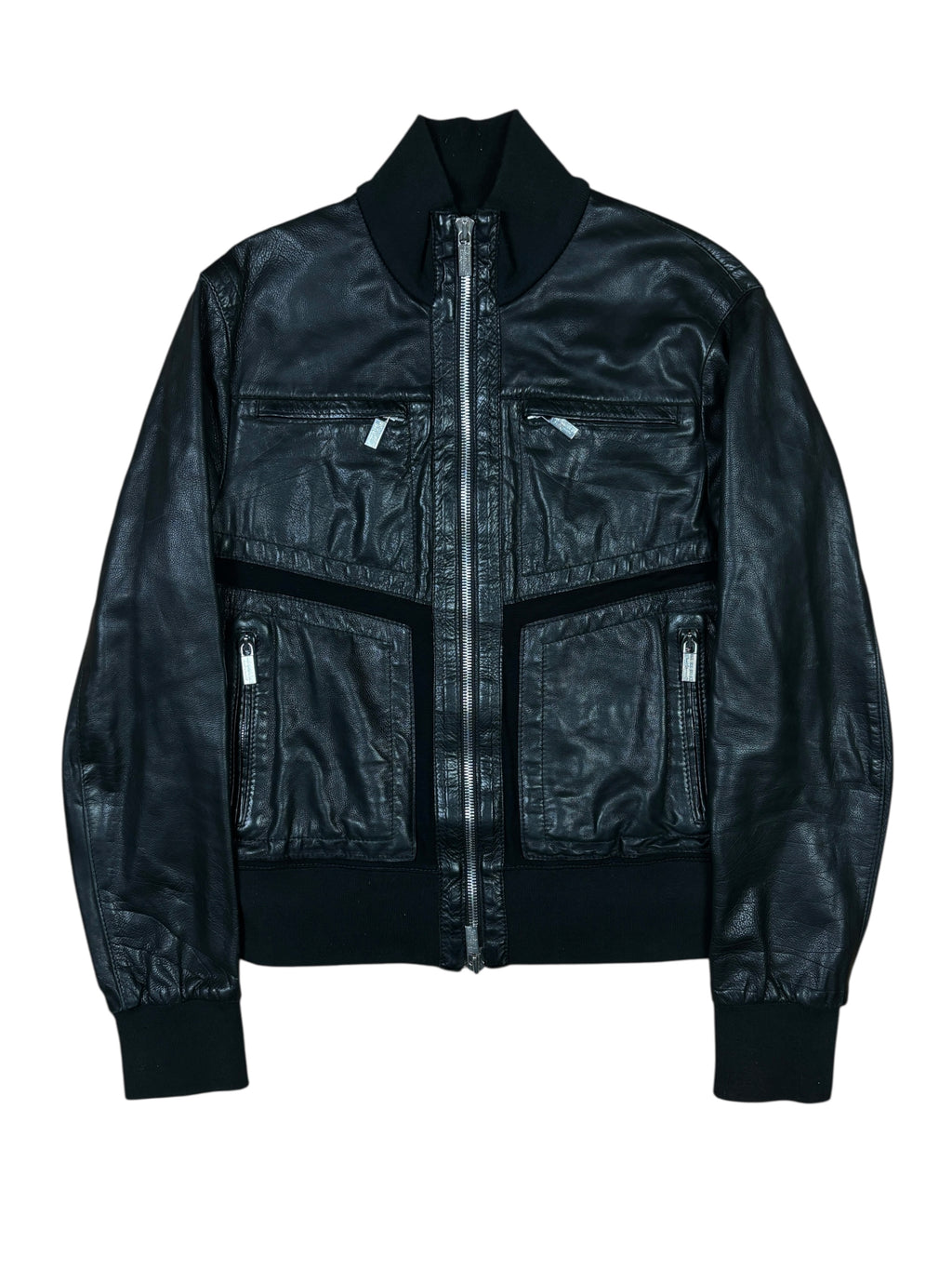 2000s Dirk Bikkembergs Black Leather Bomber Jacket