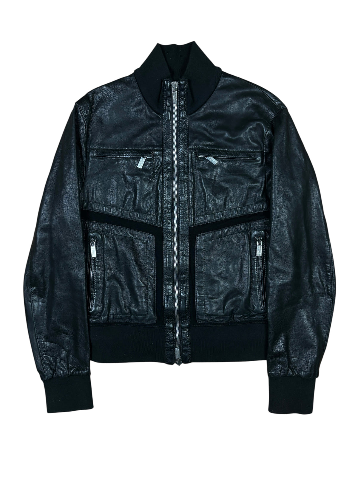 2000s Dirk Bikkembergs Black Leather Bomber Jacket